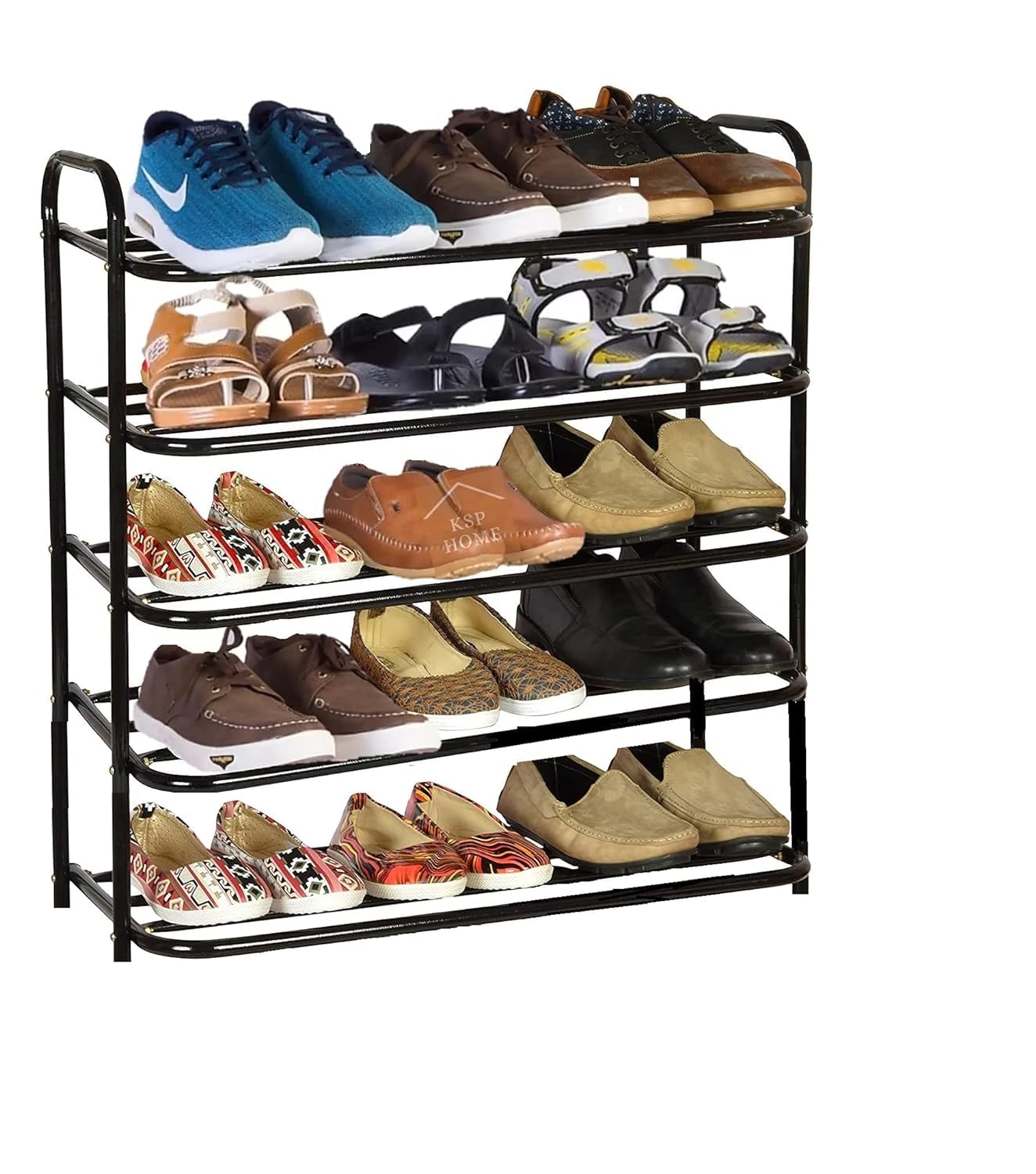 KSP HOME Heavy Metal Shoe Rack (5 Shelves) Foldable Open Book Shelf, Book Shelve, Shoe Rack, Shoes Storage Rack for Home Shoe Stand Shelf Big (Black Powder Coated)