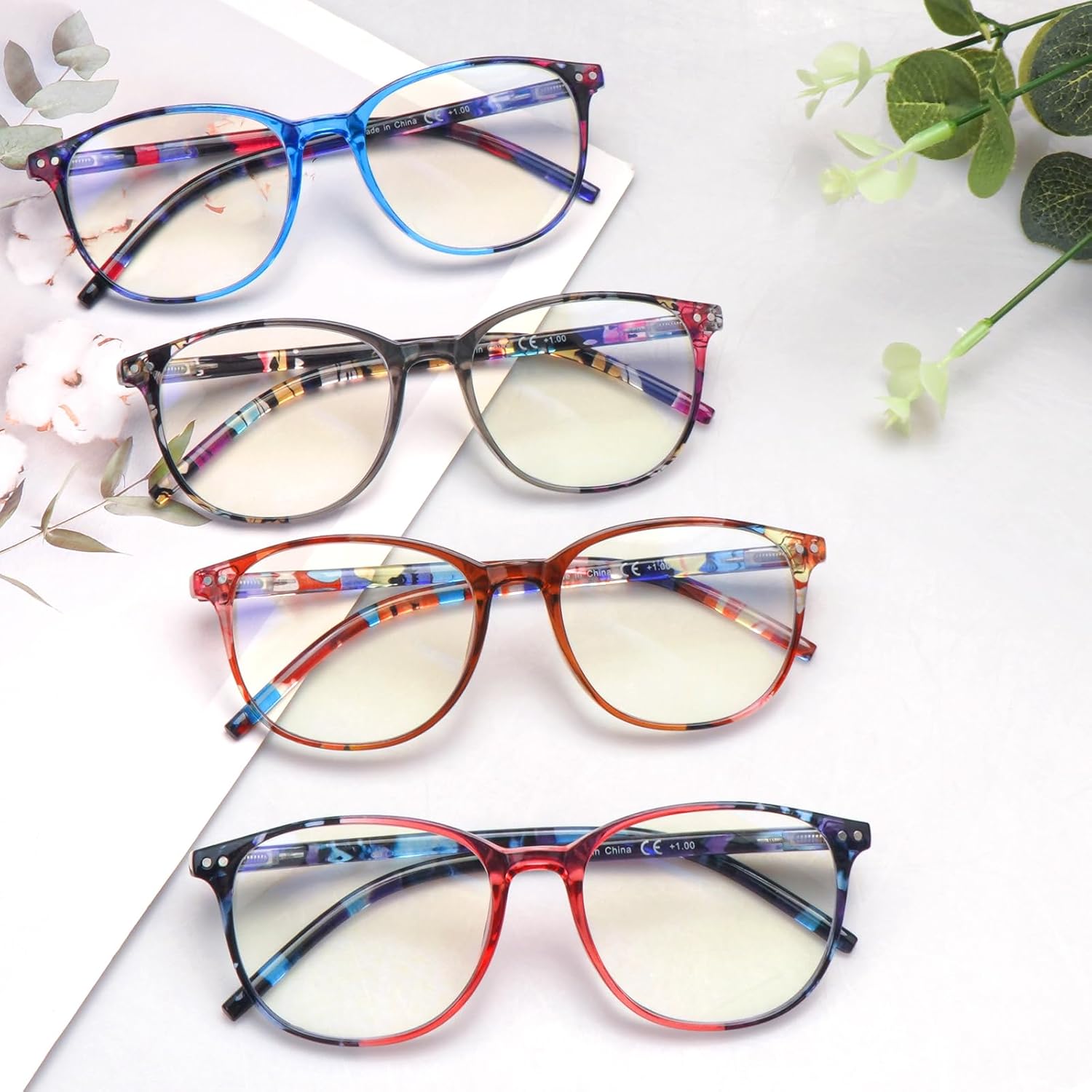 4 Pack Progressive Multifocus Reading Glasses Blue Light Blocking Spring Hinges Stylish Ladies Pattern Readers - Image 7