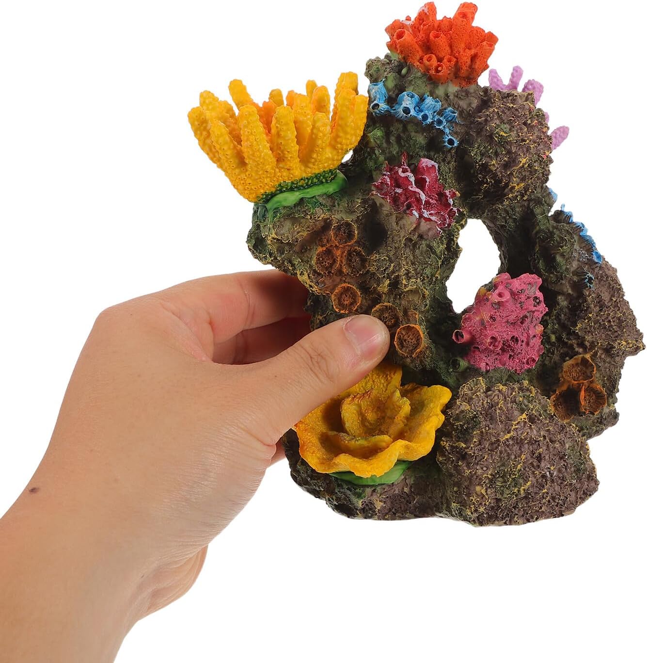Toyvian Artificial Coral Reef and Fish Tank Hide House, Resin Aquarium Decoration Ornament for Saltwater Tanks, Large Coral Landscape for Aquatic Habitat