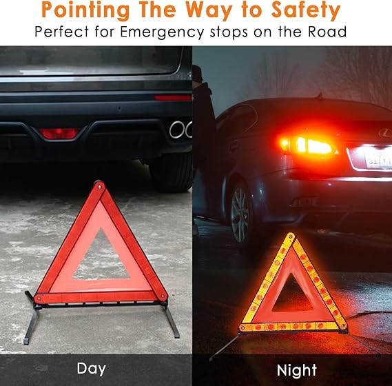 FLKQC Warning Triangles Safety Emergency Kit, Foldable Reflective Kits | 3 Pack, Base Roadside Triangle Kit with Case, Reflective Day & Night, Plastic