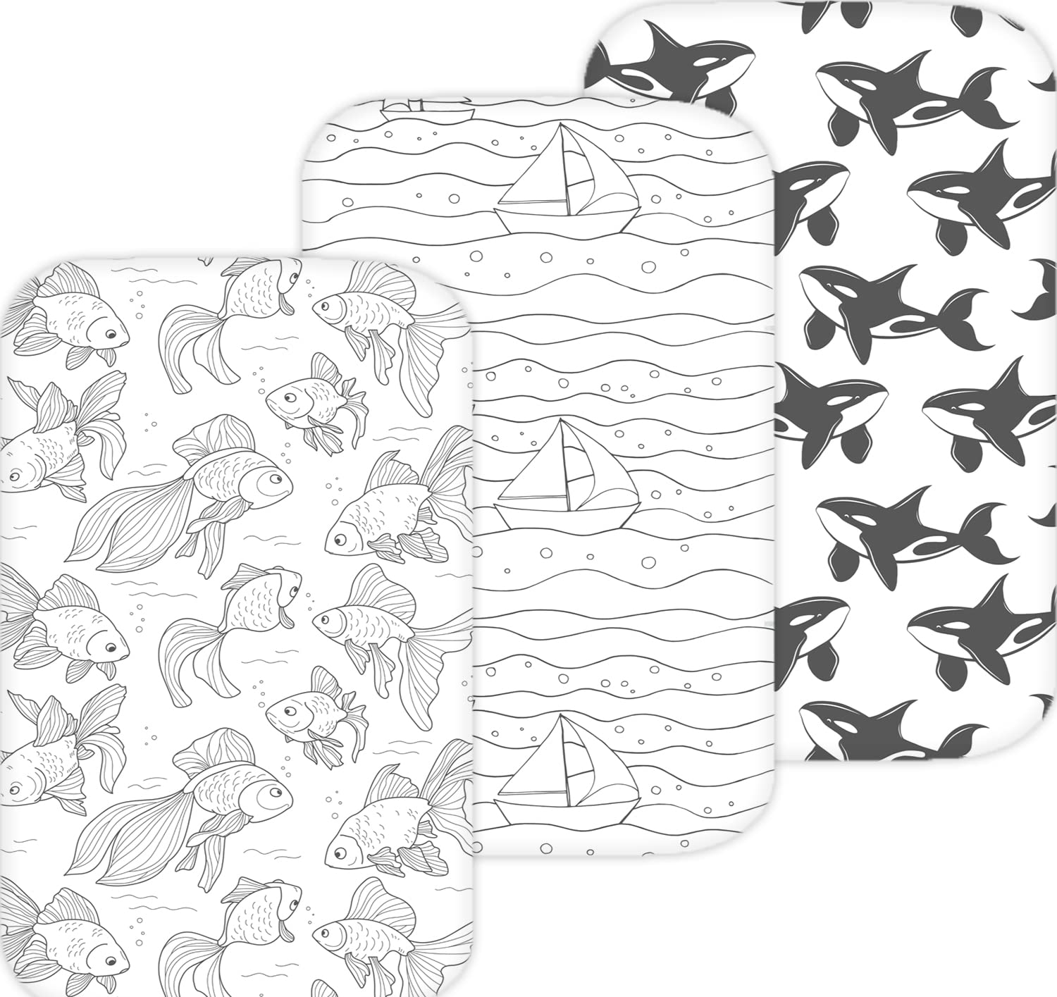 TansyPanda Bassinet Sheets for Bellababy, Besrey, AMKE, Milliard Bedside Bassinet Sleeper, Pack of 4, 20 x 33 Inch, Ultra Soft, Breathable, Snug Fit, Unisex Boys, Girls, Gray White (Ocean Fish Theme)
