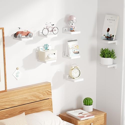 Miniatura 3 de SRIWATANA Small Floating Shelves Wall Mounted, 4 Inch Wood Shelf for Decoration and Storage Set of 8, Mini Display Shelf for Bedroom, Bathroom,