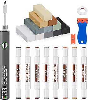Laminate Vinyl Wood Floor Scratch Repair Kit with Heat Pen - 11 Colors Grey Hardwood Wax Sticks & 8 Colors Dual Tip Furniture Markers Touch up, Linoleum Restoration Wax Melting Tool Set