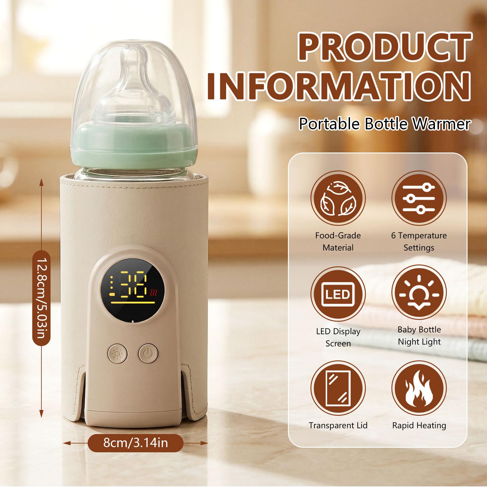 Scaldabiberon Portatile Senza Fili, Scaldabiberon USB con Display LCD Scaldabiberon Regolabile a 6 Velocità, 8000mAh Scalda Biberon Neonato Portatile, Scaldabiberon Baby USB per Viaggi, Aereo e Auto