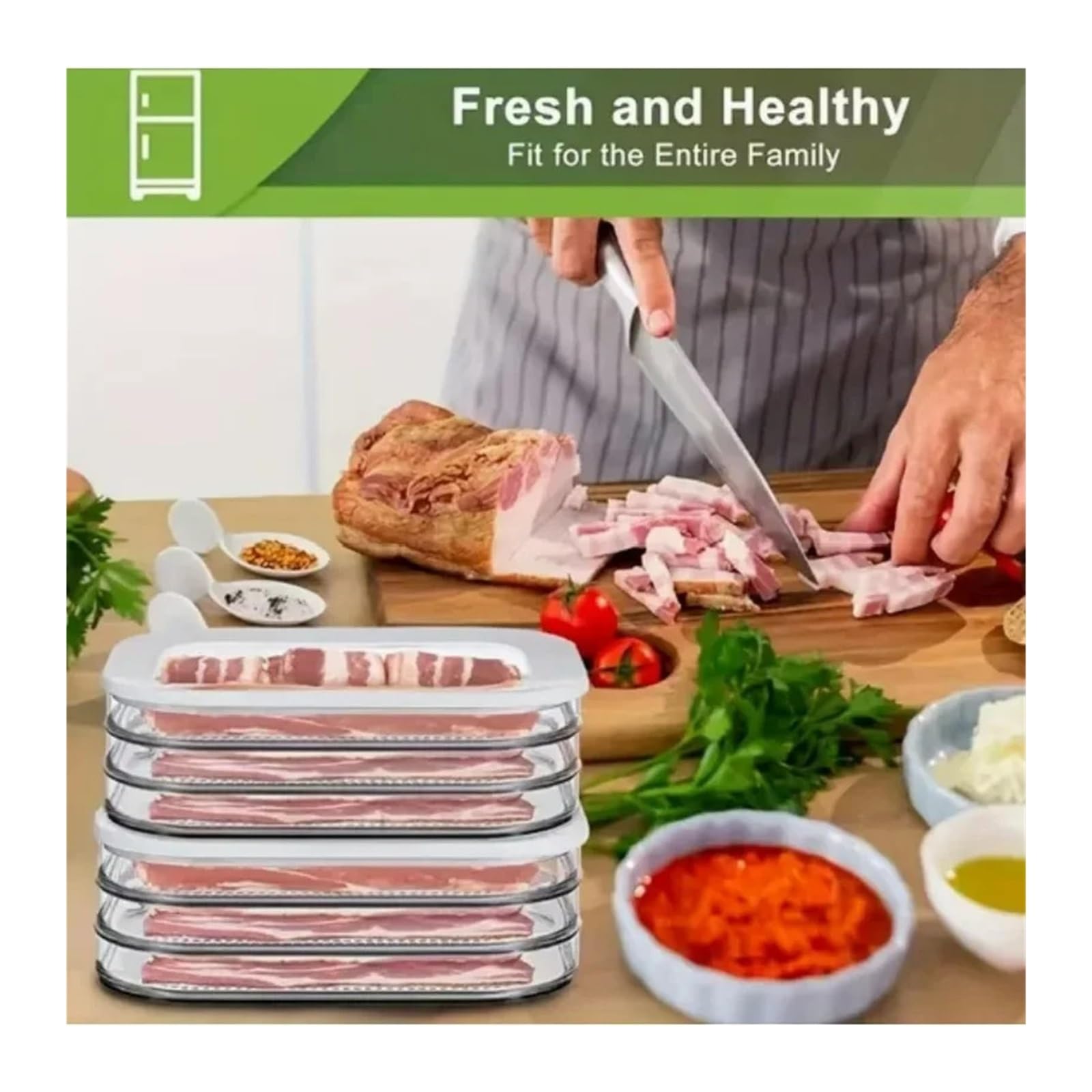 Scatola for la conservazione degli alimenti impilabile, con coperchio