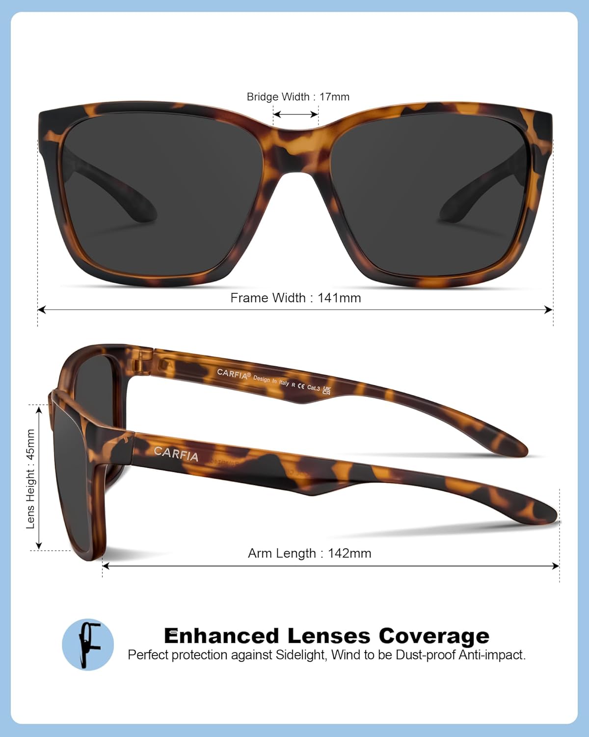 CARFIA Casual Polarized Mens Sunglasses UV400 Protection, Lightweight Unbreakable TR90 Sports Cycling Fishing Glasses CA0951
