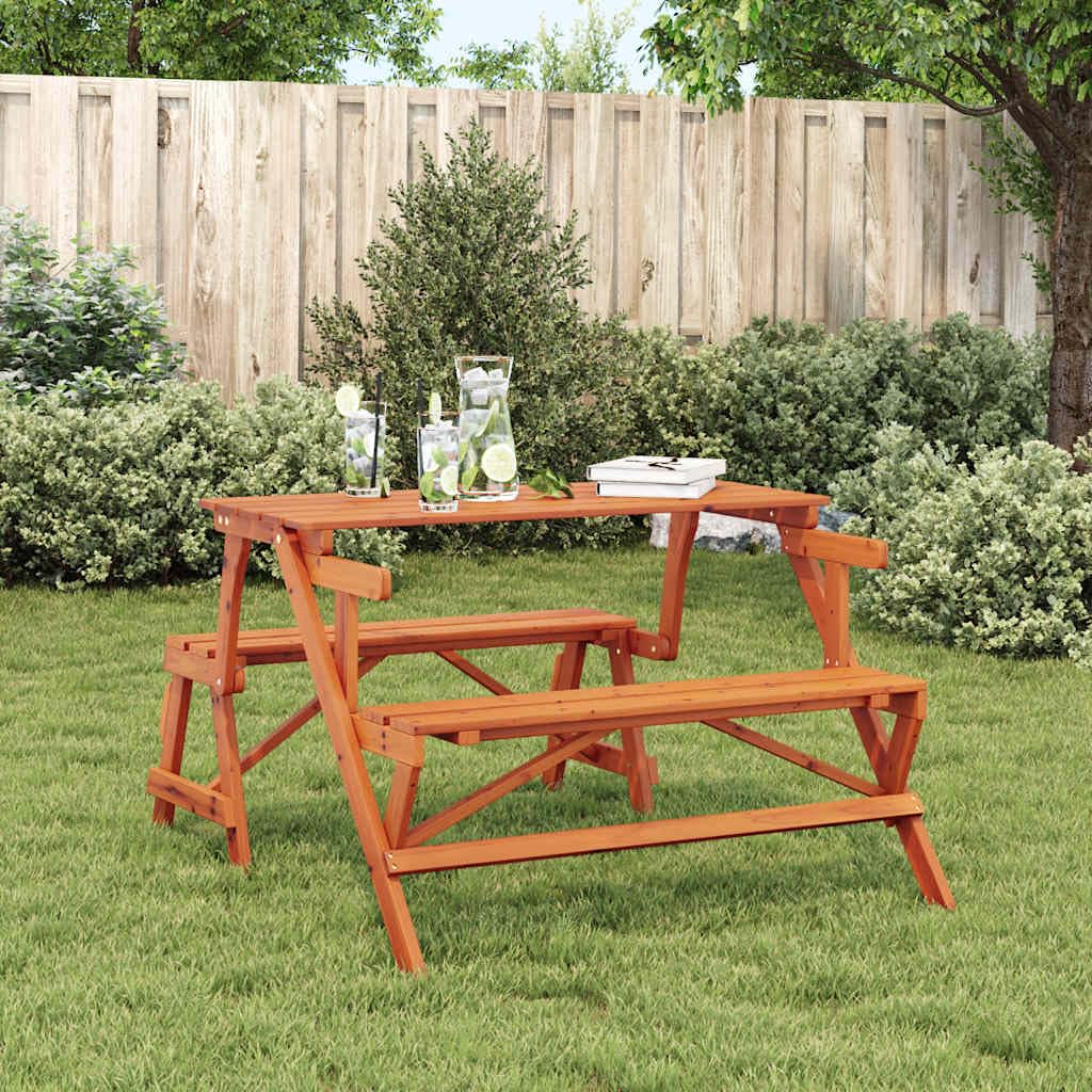 Tavolo da picnic pieghevole 2 in 1 con panche in legno di abete massello trasformabile in panca da giardino con schienale per terrazze e giardini