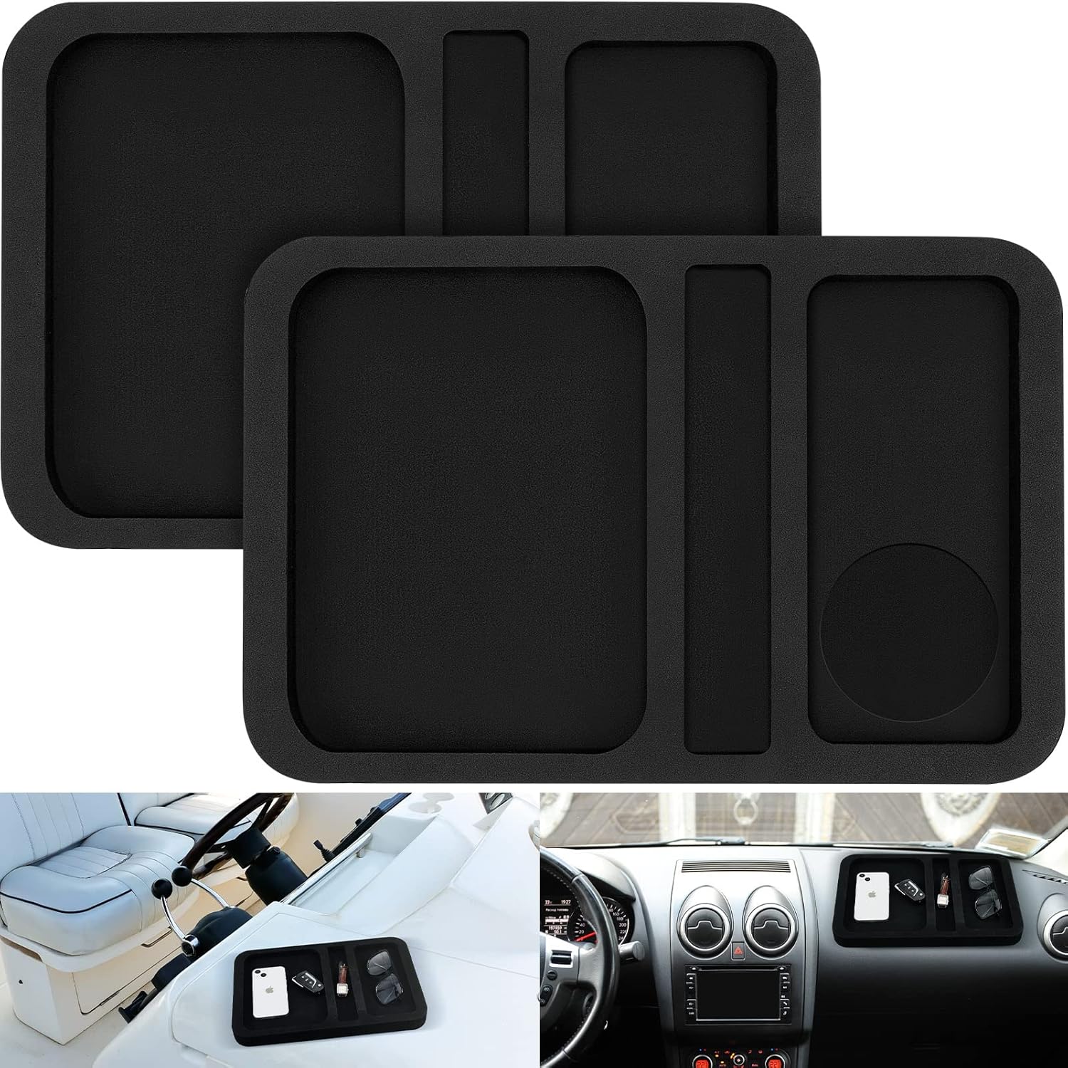 2 Pcs Boat Dash Pad Foam Boat Dash Holder Separate Compartments Boat Cell Phone