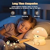 Vista 4 de Mushroom Night Light, White Silicone Night Lamp, Touch Control with 30/60 min Dimmble, 3 Brightness Levels, 7 Color Changing, LED Night Lights