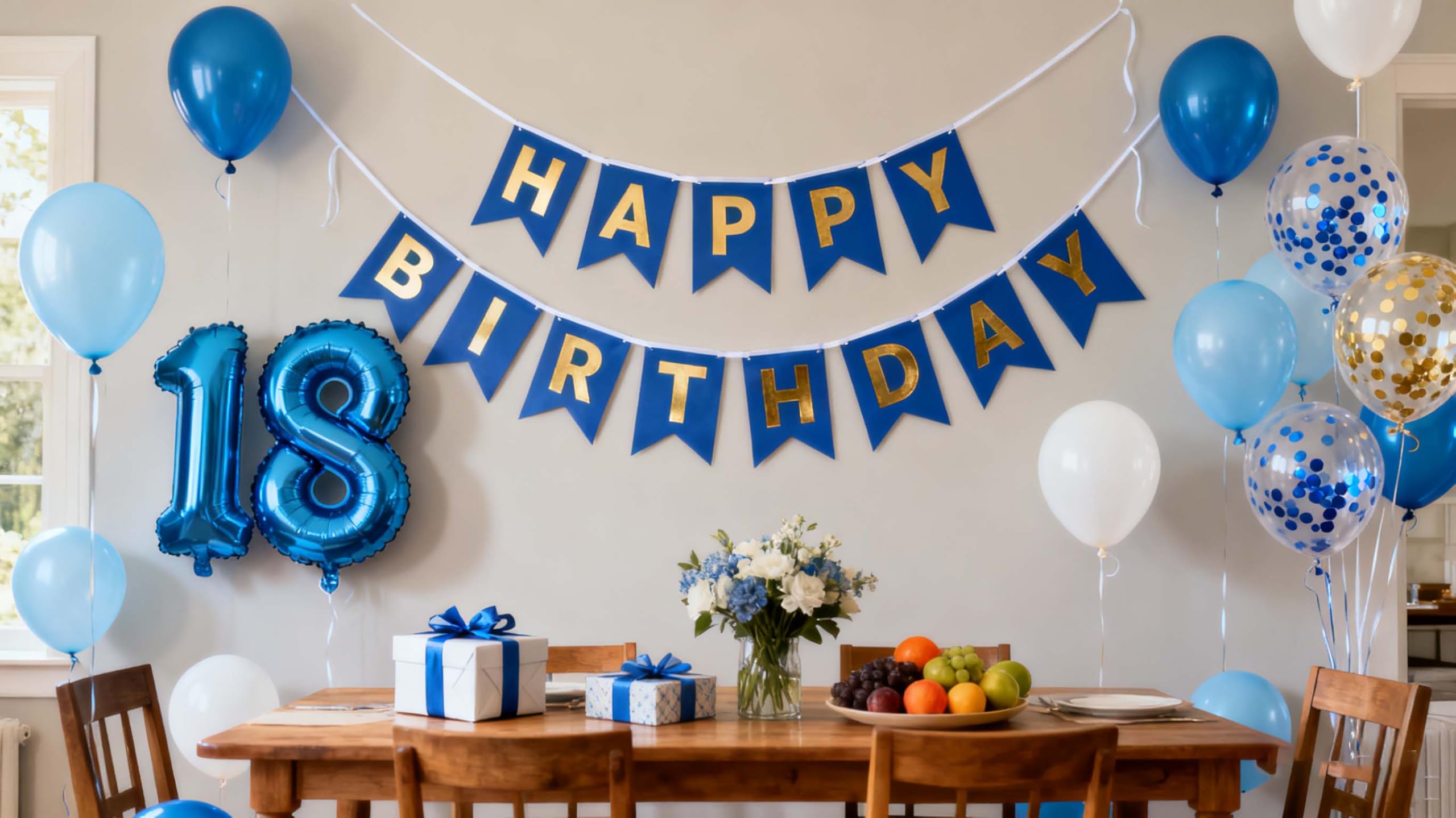 Balon na 18. urodziny, niebiesko-złoty, dekoracja urodzinowa dla chłopca, 18 urodziny, niebieski, 18. urodziny dekoracja dla chłopców, niebiesko-złote, dekoracja na 18. urodziny dla dziewczynek i