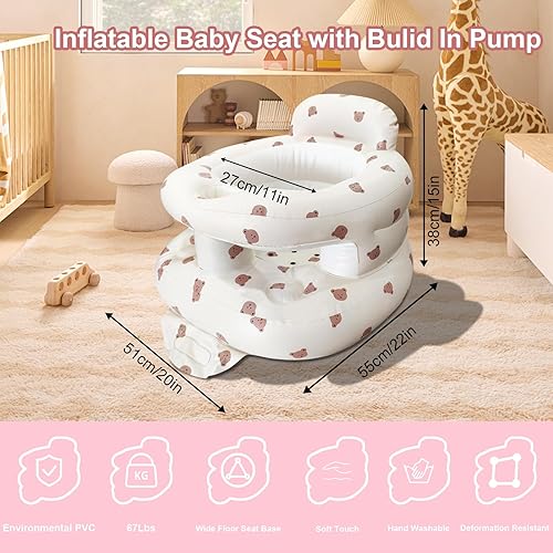 Miniatura 2 de Asiento de bebé inflable para bebés de 3 a 36 meses, silla de bebé con valla y bomba de aire integrada, asiento de bebé inflable con soporte para