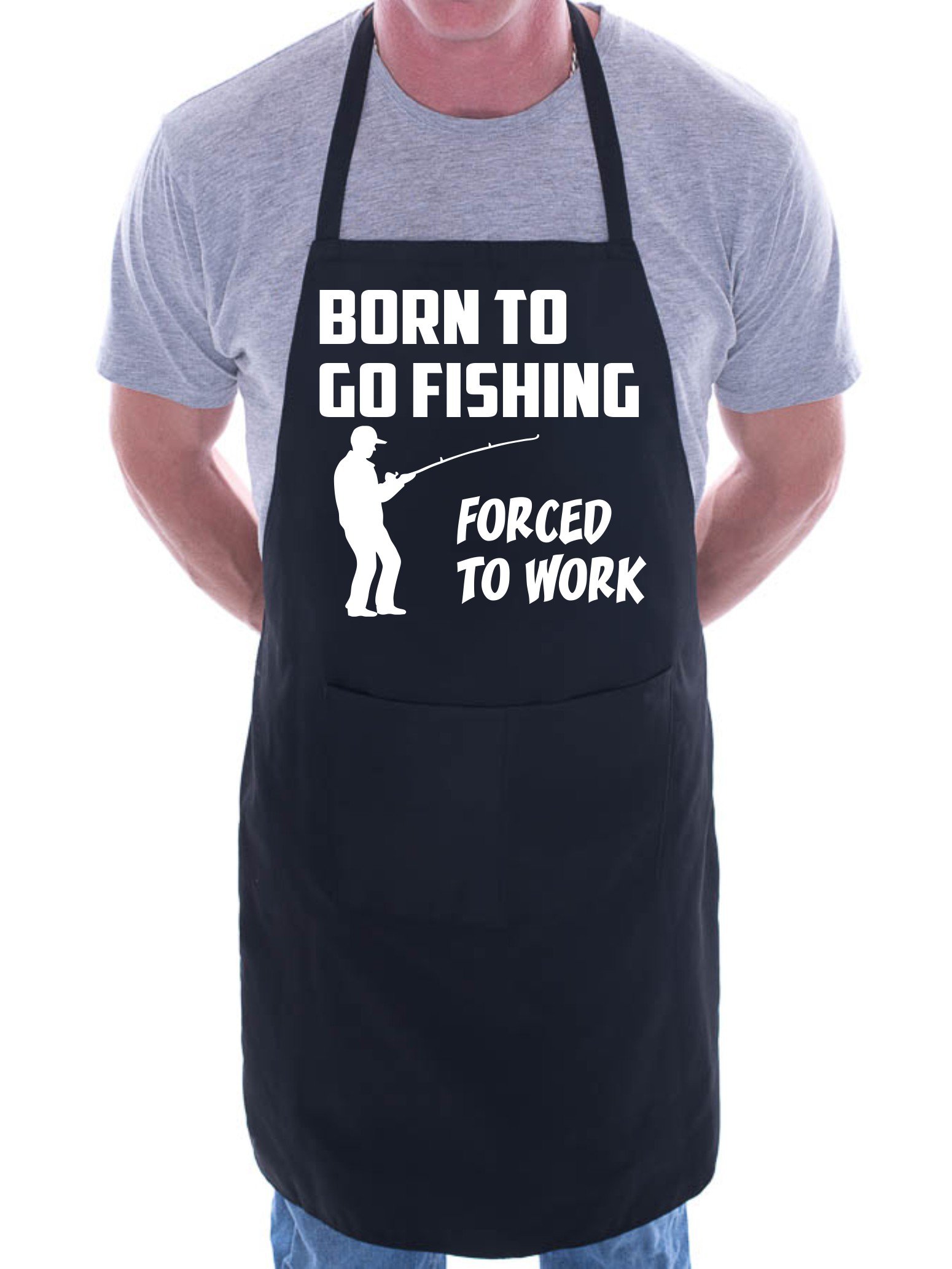 Print4u Men's Black Born Go Fishing Angling Bbq Cooking Funny Novelty Apron