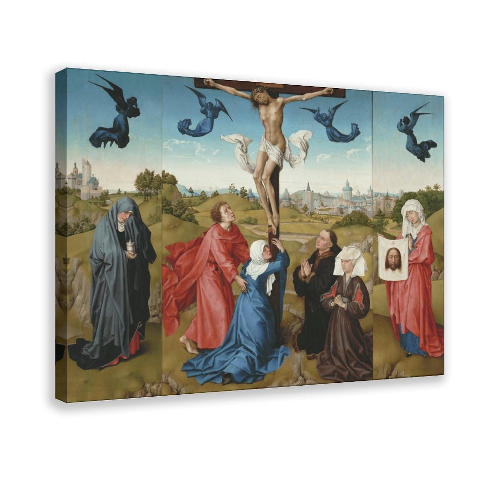 WCYB Rogier Van Der Weyden - Crucifixion Triptych Prints Posters Canvas Deco Paintings Wall Art For Office Living Room Hangable Frame 24" L X 36" W