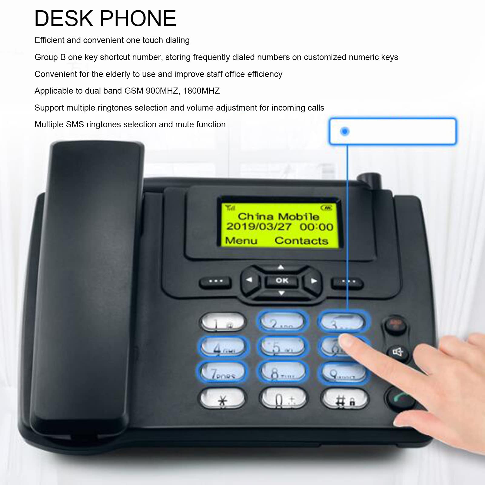 Telefono Cordless Multifunzionale con Tasti Grandi, Varie Opzioni di Suoneria e Regolazione Del Volume, Display LCD, Funzione di Composizione One Touch, Adatto per Casa, Hotel, Ufficio