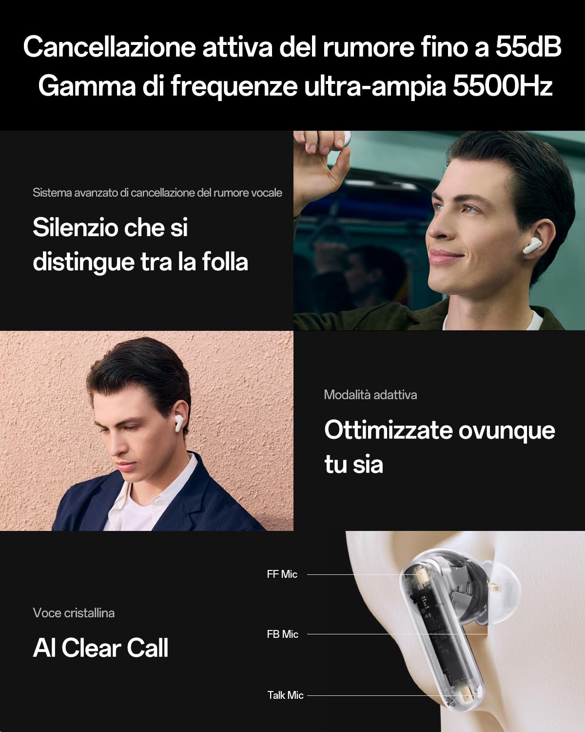 OPPO Enco X3s Cuffie True Wireless, Auricolari Bluetooth 5.4 con Suono Dynaudio, ANC Ibrido 55dB, Audio Hi-Res LHDC 5.0, 45 Ore di Autonomia, IP55, Doppi Driver Dinamici, Traduzione AI, Nebula Silver