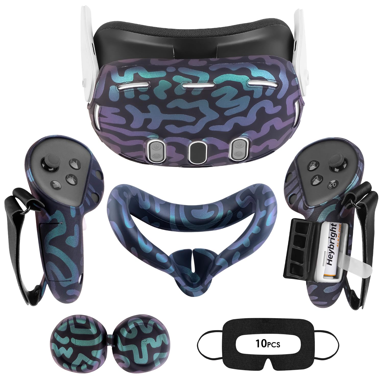 Tyasoleil Accessories Compatible with Oculus Quest 3, Silicone Cover Set VR Accessory Set, Include Controller Grip Leather Cover, VR Shell Cover, Face Cover, Lens Cover (Blaze Blue) — view 9