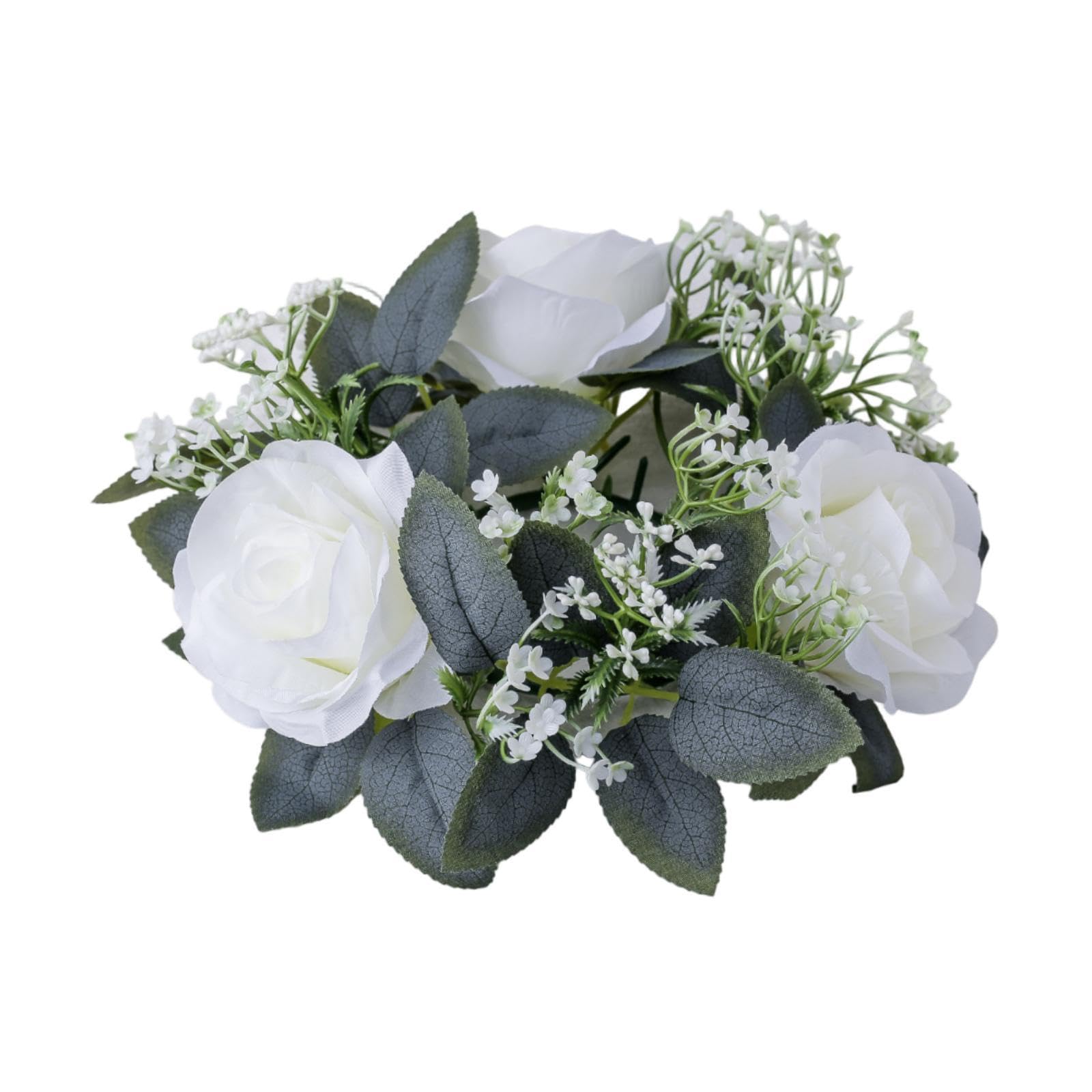Artificial Floral Candle Ring Small for Table Valentine Day Thanksgiving Day White| Artificial Garland | Green Wreath | Fake Indoor Plant-image-16
