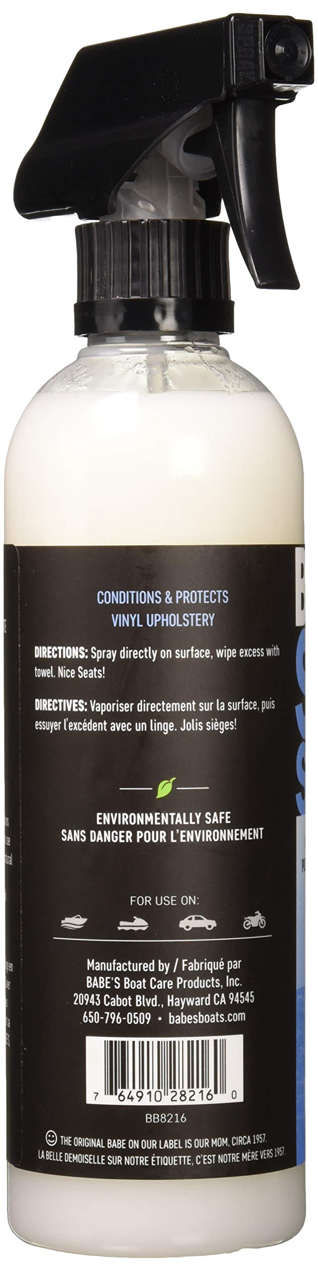 Babe’s Seat Saver – Marine Vinyl Protectant & Conditioner – UV Protection for Boat Seats – Non-Silicone Formula Keeps Upholstery Soft & Smooth - 16 oz/Spray