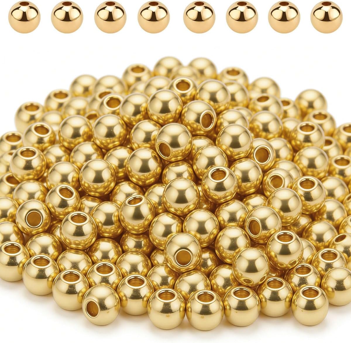 400pcs 3mm 14K Gold Beads Round Gold Plated Beads for Jewelry Making Brass Smooth Gold Spacer Bead for Jewelry DIY Crafts Long-Lasting Seamless Loose Beads for Necklace Bracelet