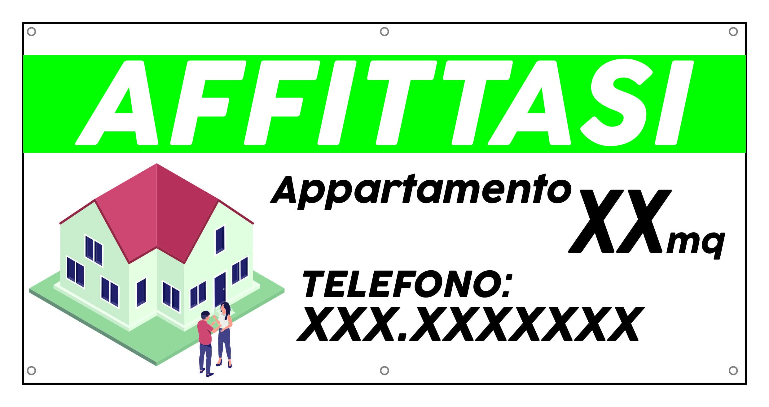 Banner Striscione - AFFITTASI mod 2 CON NOME E SCRITTE PERSONALIZZABILE - Banner PVC Da Esterno GARANZIA 10 ANNI (200X150 CM)