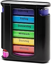 Foubiss Tablettenbox 7 Tage – BPA-frei – 4 Fächer täglich – Pillendose für unterwegs – Medikamentenbox für morgens, mittags, abends, nachts – seniorenfreundlich