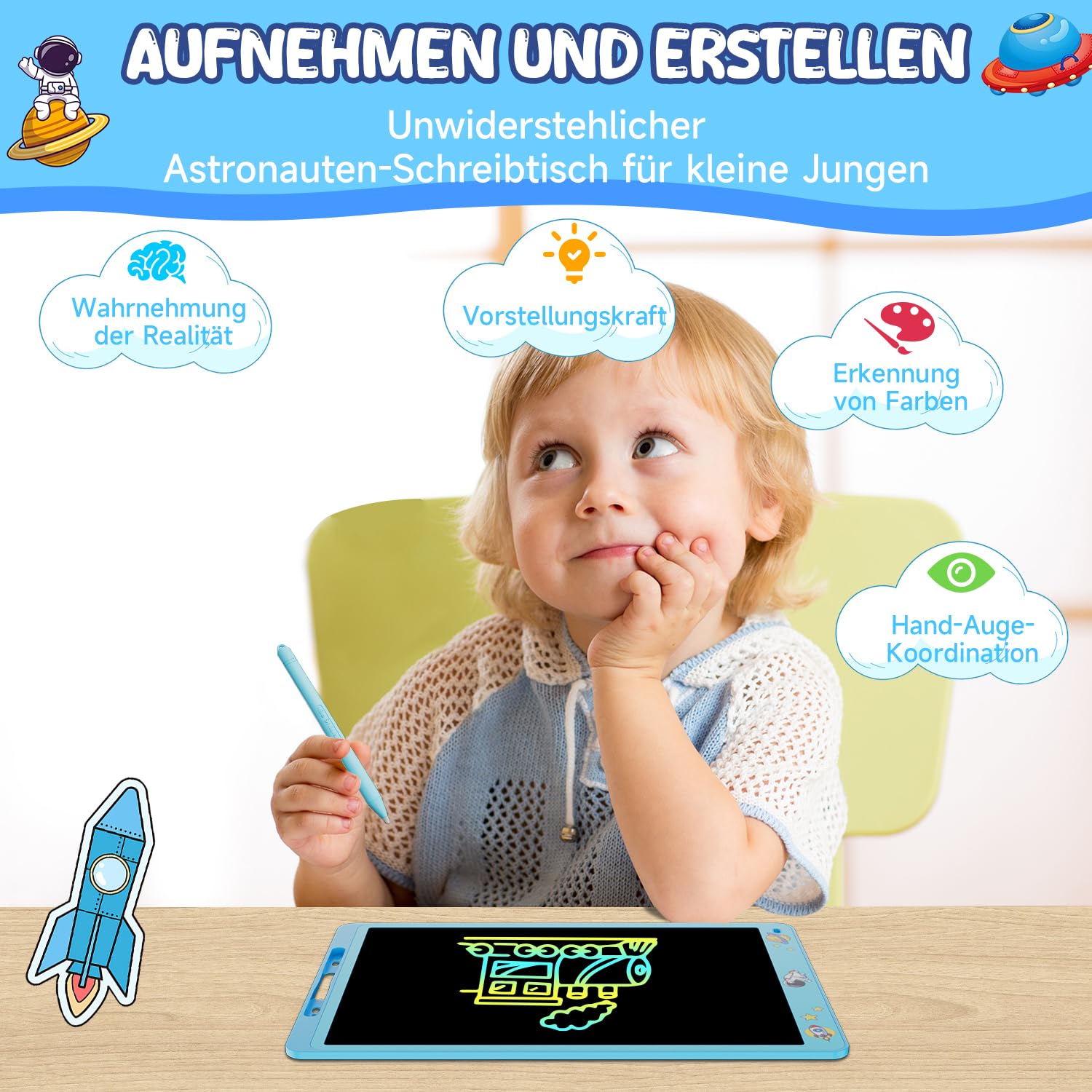 Bunter LCD Schreibtafel 16 Zoll für Kinder und Erwachsene, LCD Writing Tablet Löschbarer Wiederverwendbarer Zeichenblock, Abschließbar Maltafel Tablet, Kinder Spielzeug Geschenke, Blau - 3