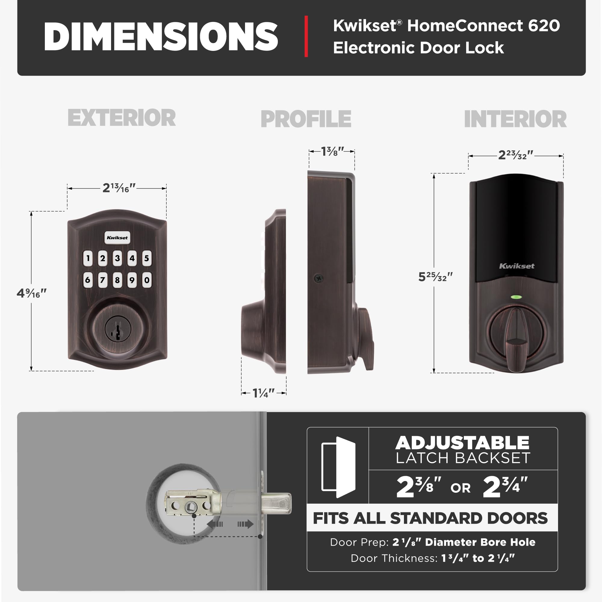 Kwikset HomeConnect 620 Z-Wave Serrure intelligente à clavier longue portée Entrée sans clé pratique Codes utilisateur personnalisables Compatible avec alarme Ring Alarm Hub requis Vendu séparément
