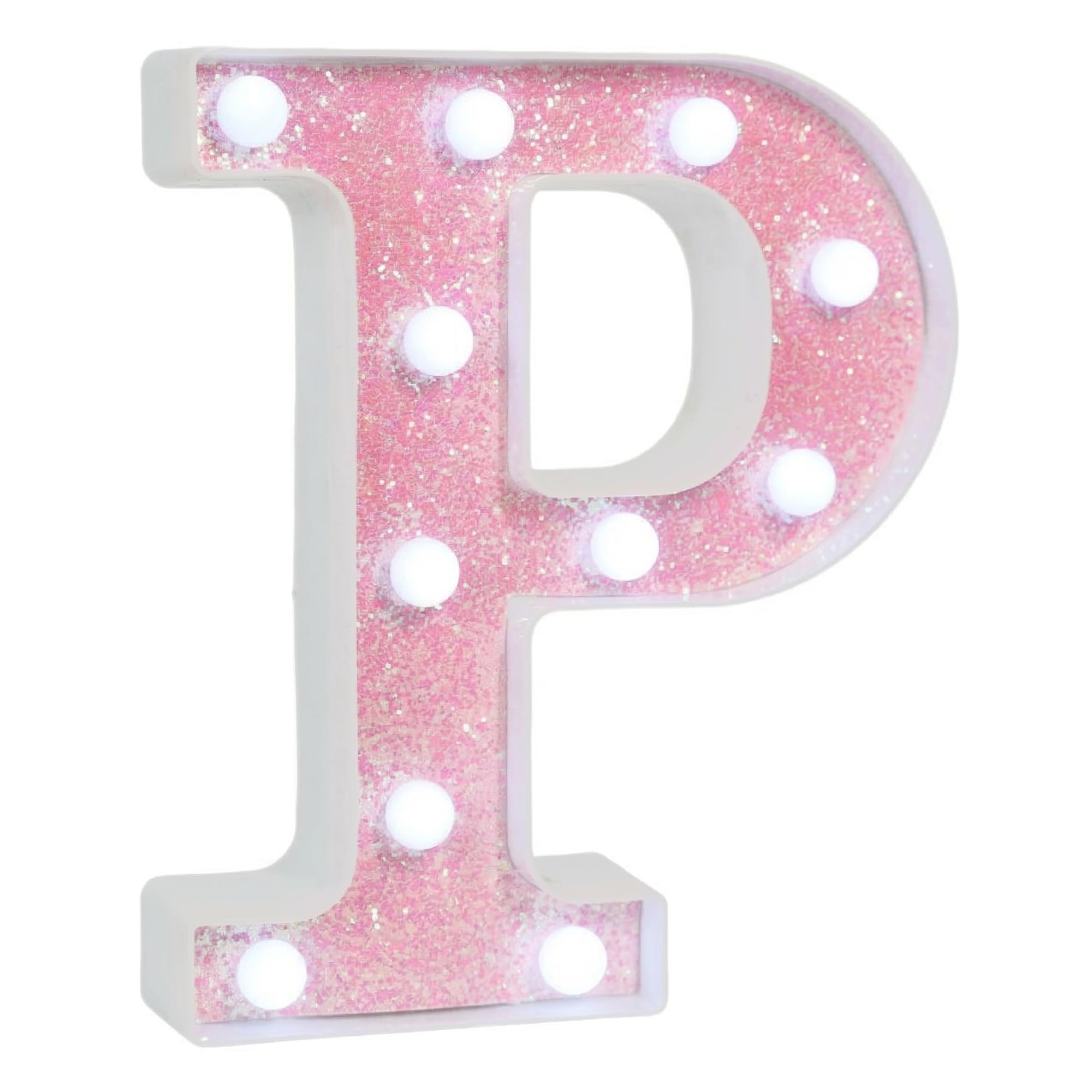 EUFONY Pink Glitter Marquee Light Up Letters, Battery Powered LED Alphabet Letter Lights Sign for Birthday Party Table Decorations, Wall Decor for Girls Room, Pink Initial Letter P w/Cool White Lights โ image 1