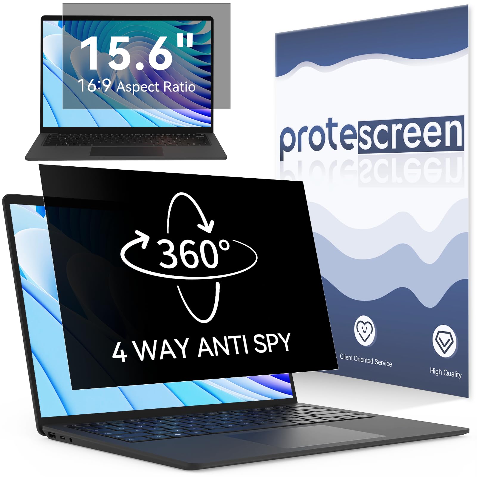 360° Laptop Privacy Screen 15.6 Inch for 16:9 Computer, 15" Monitor 4 Way Privacy Anti Glare Protector Blue Light Filter Shield Film Compatible with Lenovo/Hp/Dell/Acer/Asus/Thinkpad/Envy/Toshiba
