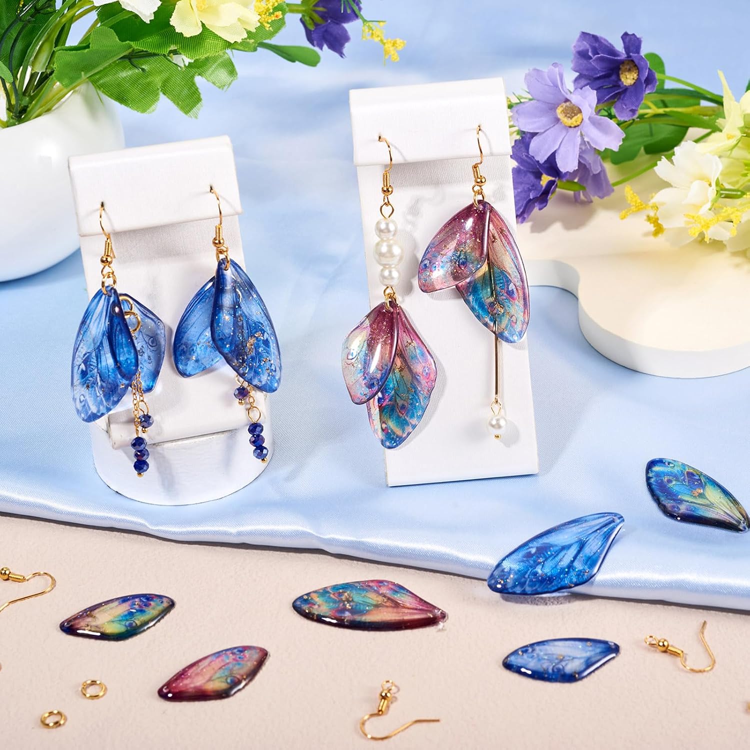 Bestewelry 12 Pcs Resin Butterfly Wings Charms Glitter Insect Wing Earrings Making Kit Resin Fairy Wings Pendants with Brass Earring Hooks Jump Rings for DIY Earring Jewelry Making image 2