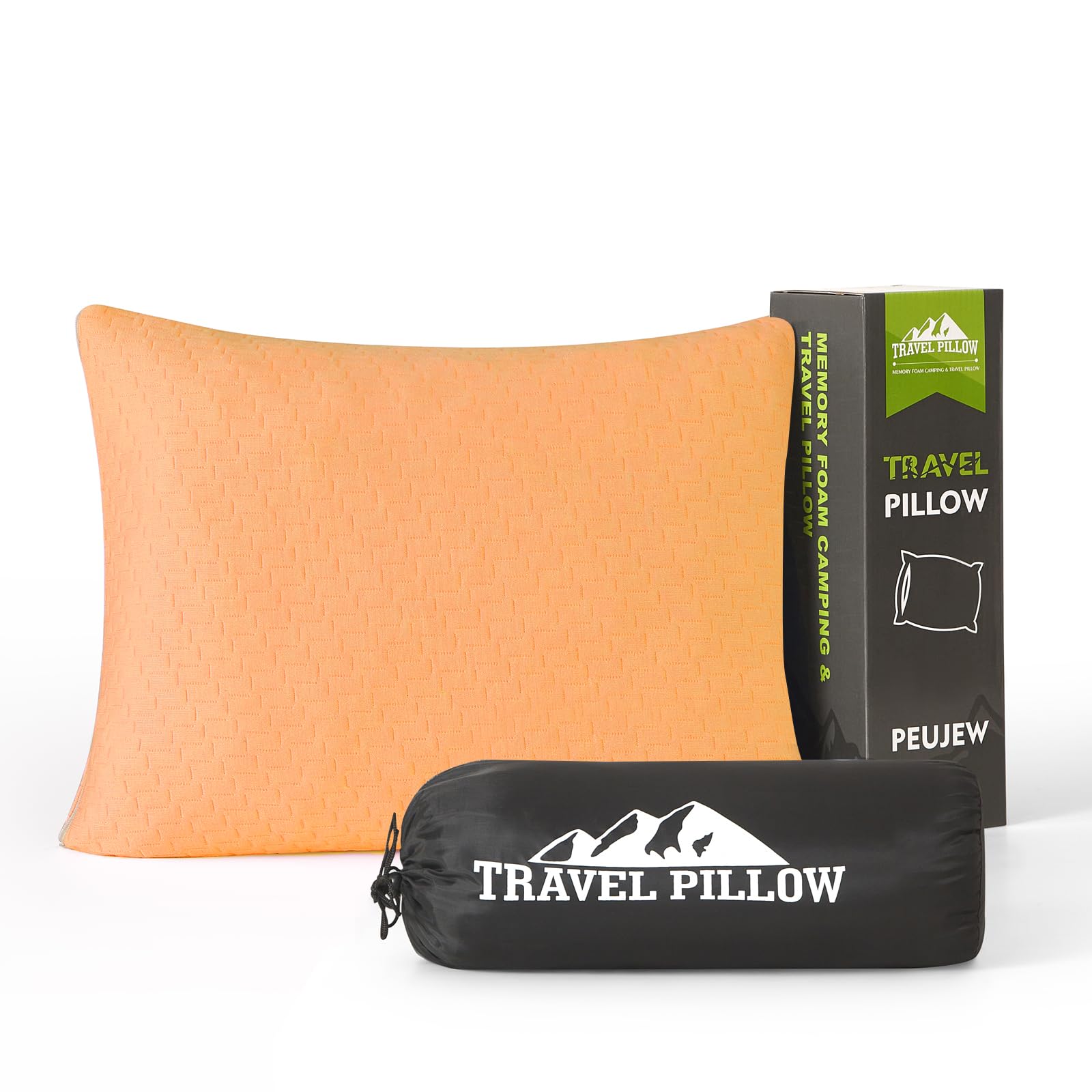PEUJEW Travel Pillow Camping Pillow, Compressible Memory Foam Small Pillow with Waterproof Bag, Breathable Cover