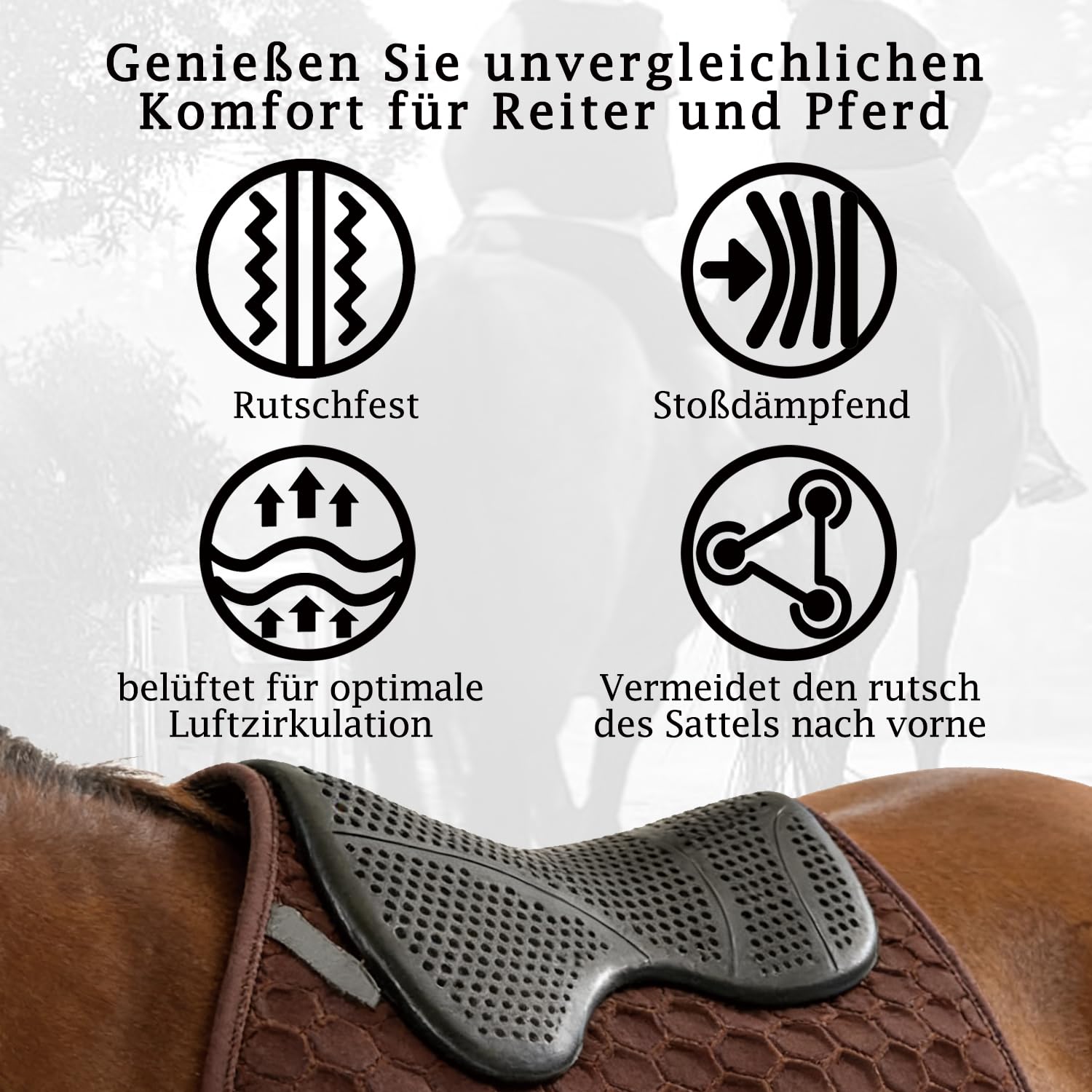 THREE ARCHERS Tapis de selle en gel pour chevaux - Antidérapant - Absorbe les chocs et protège les muscles trapézoïdaux