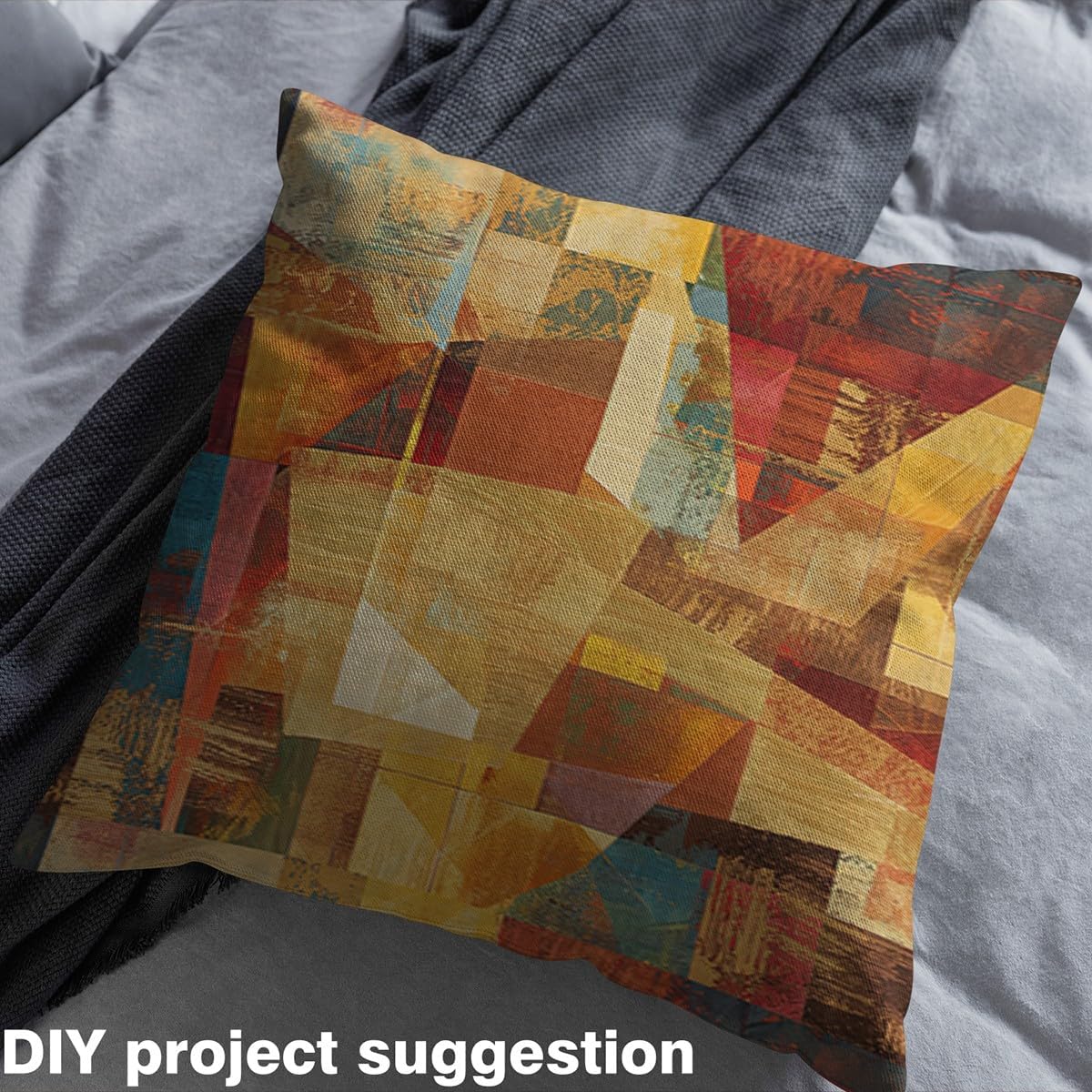 Feelyou Orange Red and Yellow Fabric by The Yard 2 Yards Geometric Abstract Decorative Waterproof Outdoor Fabric Modern Upholstery Fabric for Chairs Artwork DIY Reupholstery Fabric