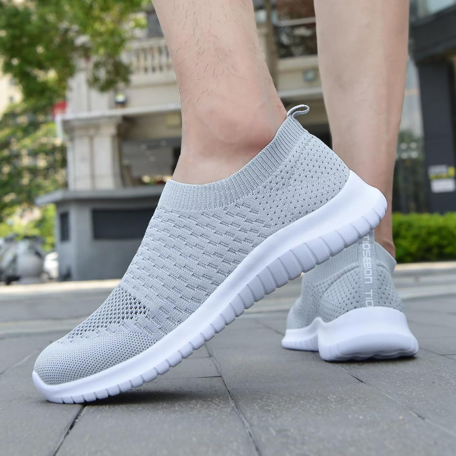 TIOSEBON Men's Casual Comfortable Soft Walking Shoes Knit Running Slip-on Lightweight Sneakers 7.5 8636 Gray