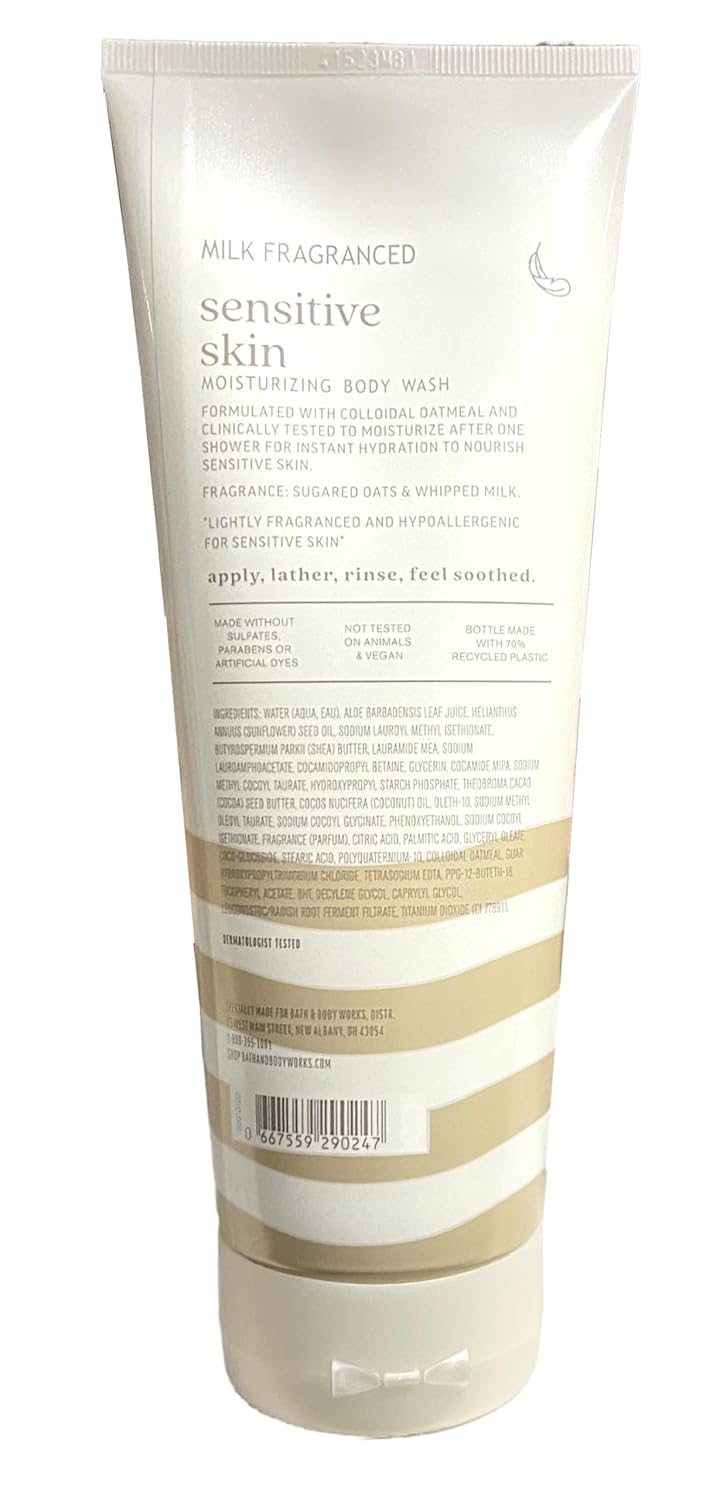 Bath & Body Works Sensitive Skin Milk Fragranced 2 Piece Bundle with a Natural Oats Soap - Moisturizing Body Wash and Body Lotion - Full Size