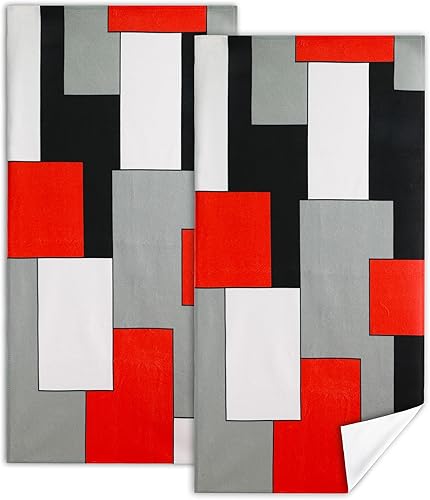 Juego de 2 toallas de mano para baño, cocina, color rojo, negro, gris, blanco, decorativas, ultra suaves, absorbentes, para baño, cocina, juego de 2
