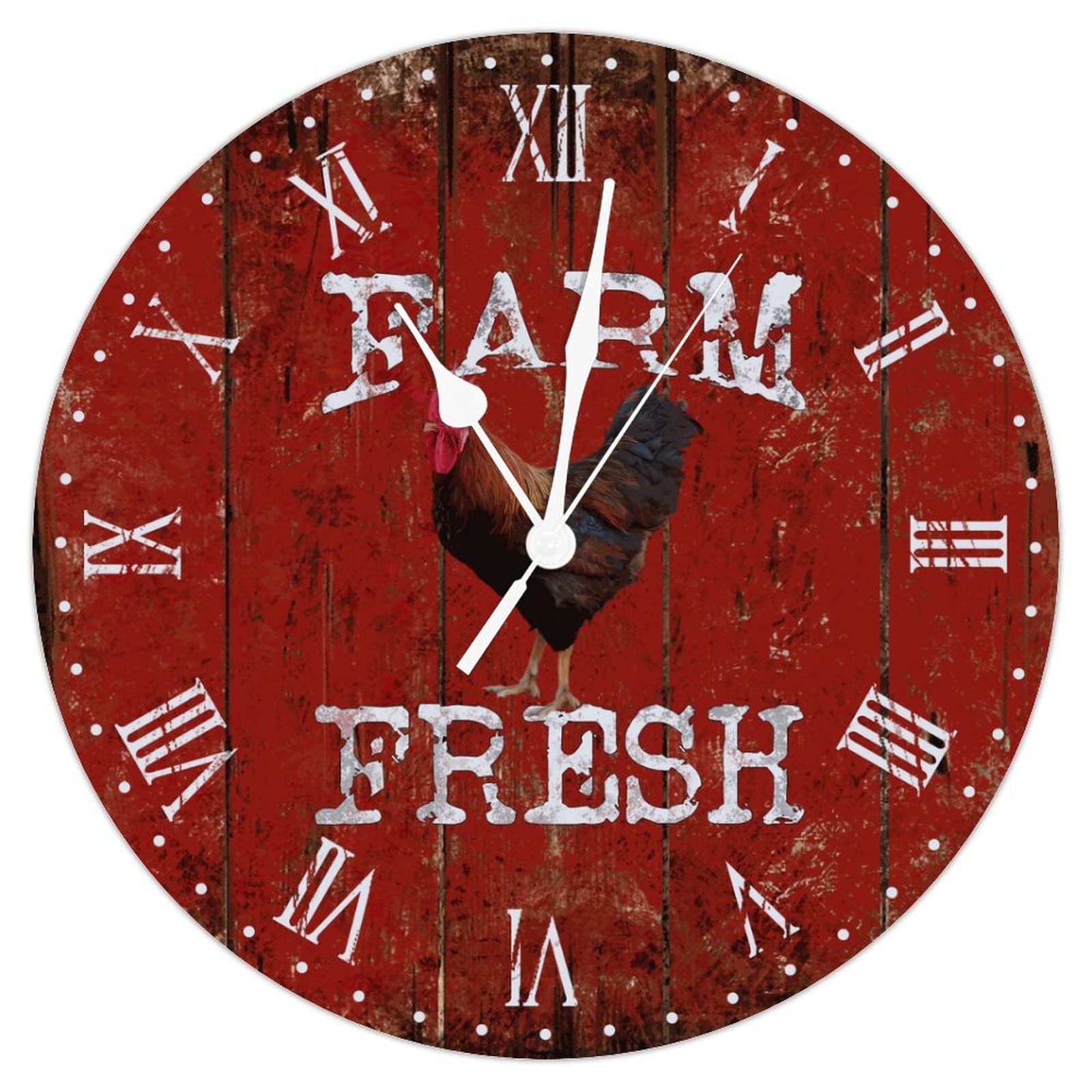 Horloge murale silencieuse sans tic-tac retro coq de la ferme fonctionnant sur pile