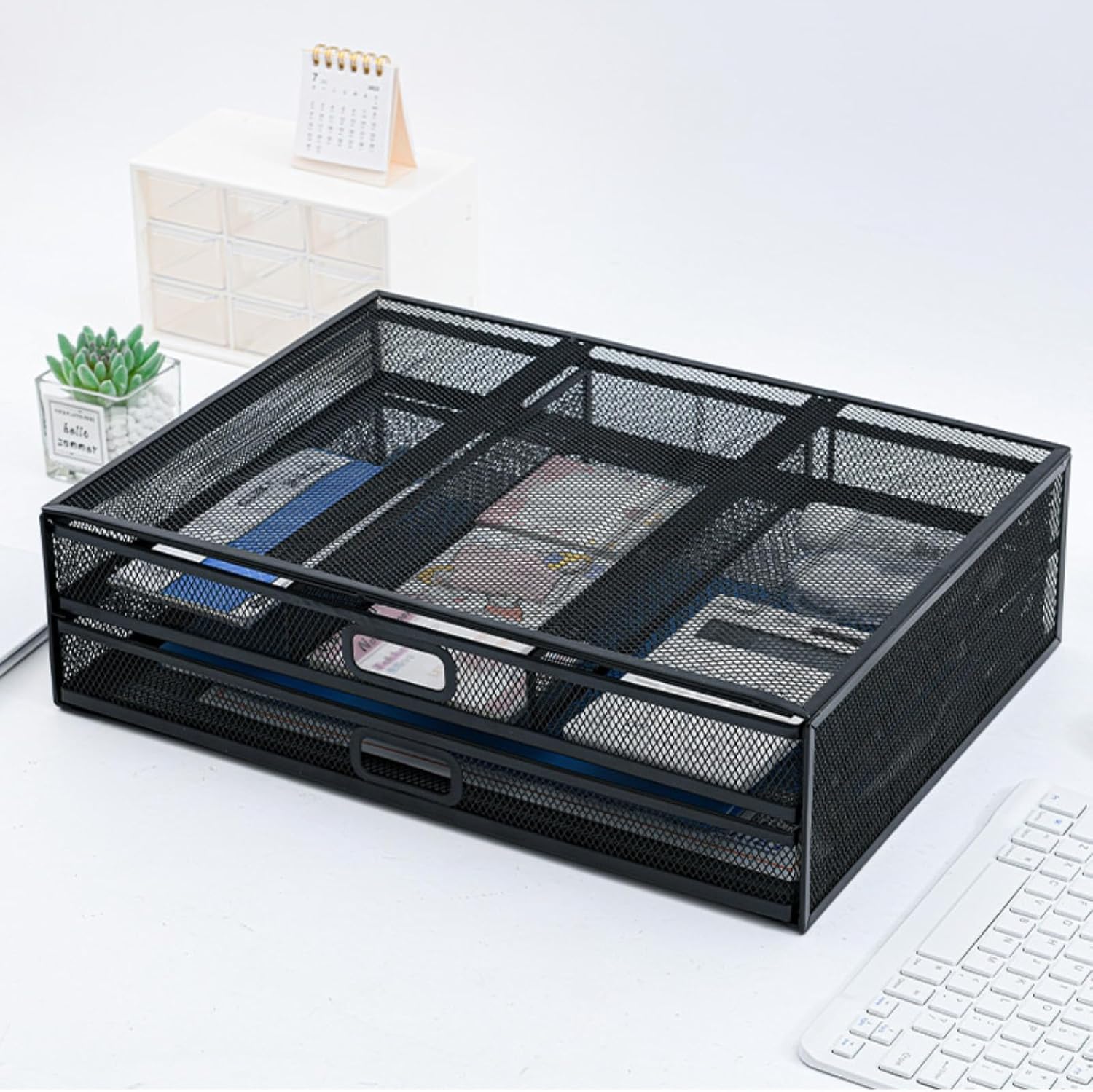 SENKAR 穴あけ不要 デスク下収納ラック 引き出し付き 卓上整理ラック 文房具 スマホ 大容量 多機能 金属製PCスタンド オフ