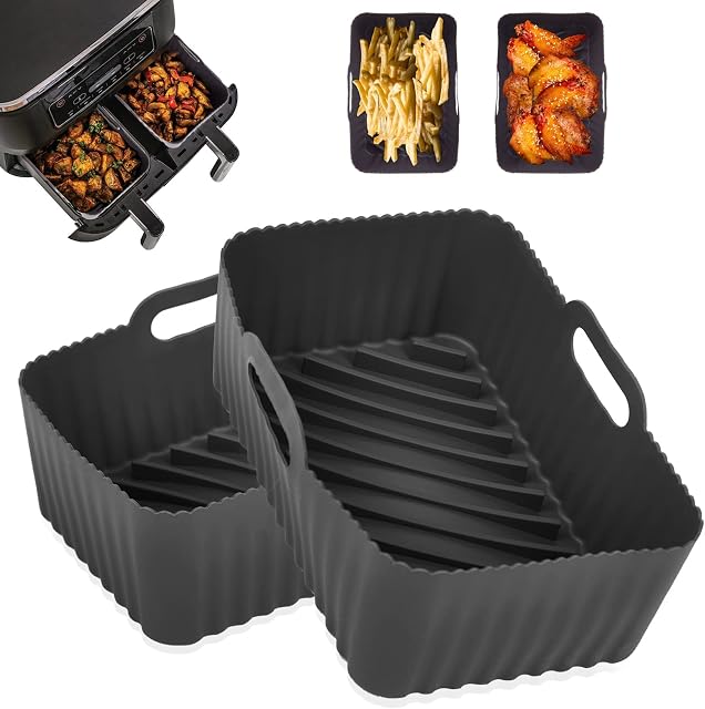 2 Pack Silicone Air Fryer Liner for Dual Air Fryer (5.5-7.6L), Reusable Air Fryer Accessories, Air Fryer Liners AF300UK, Heat Resistant Silicone Air Fryer Basket for Air Fryer, Oven, Microwave