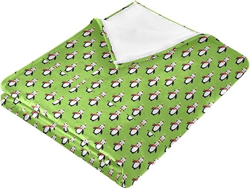 Miniatura 2 de Mantas de viaje de felpa verde pingüino de Navidad, mantas y mantas acogedoras y acogedoras de 60 x 90 pulgadas para campamento, sofá, dormitorio