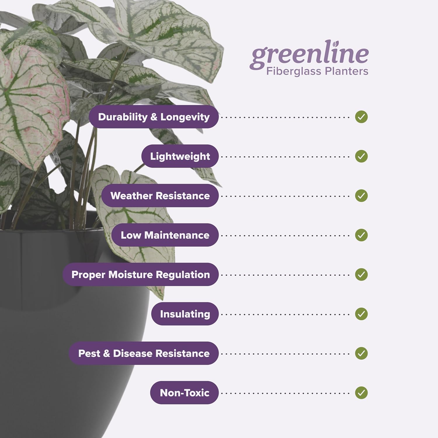 Greenline Nala Globe Planter - Indoor/Outdoor Large Fiberglass Lightweight Planter - 36" x 36" x 31" (Matte Charcoal)