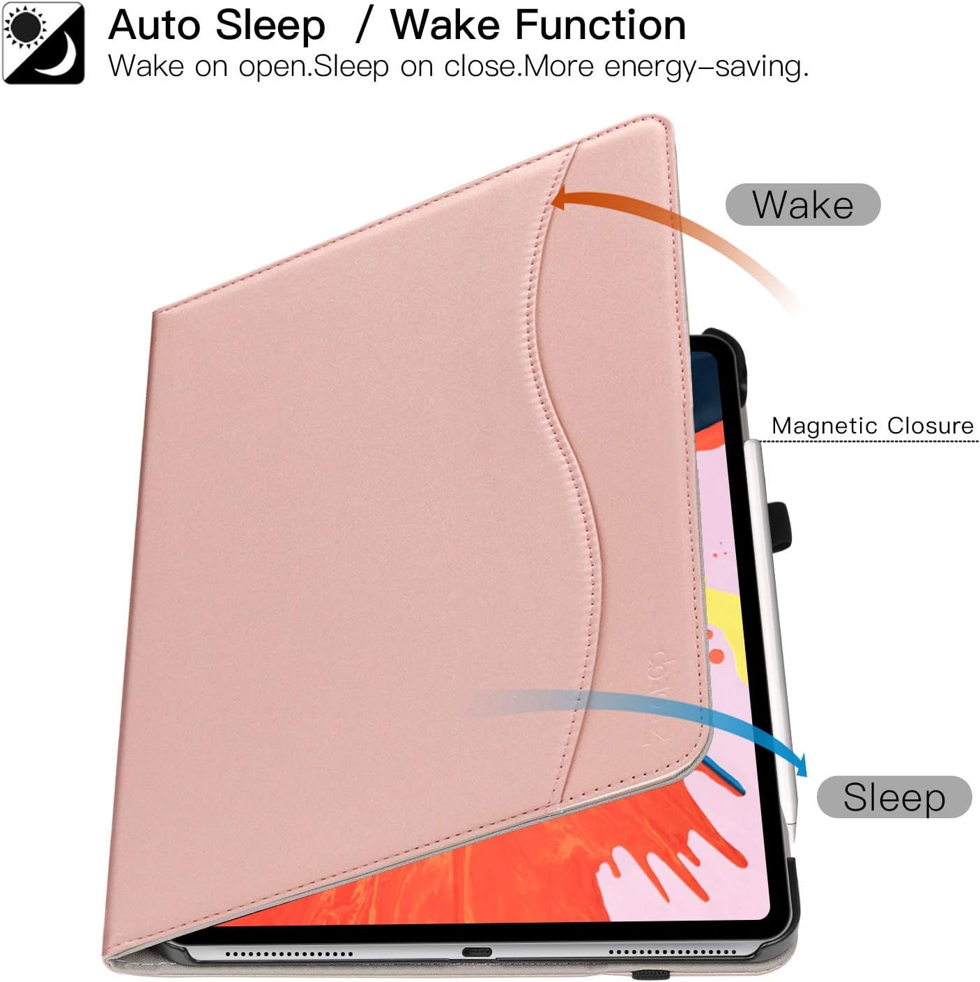Ztotop for iPad Pro 12.9 Case 2018, Leather Folio Stand Case Smart Cover for 2018 iPad Pro 12.9-inch 3rd Generation (Supports iPad Pencil Charging) with Auto Sleep/Wake Strap Pocket - Rose Gold