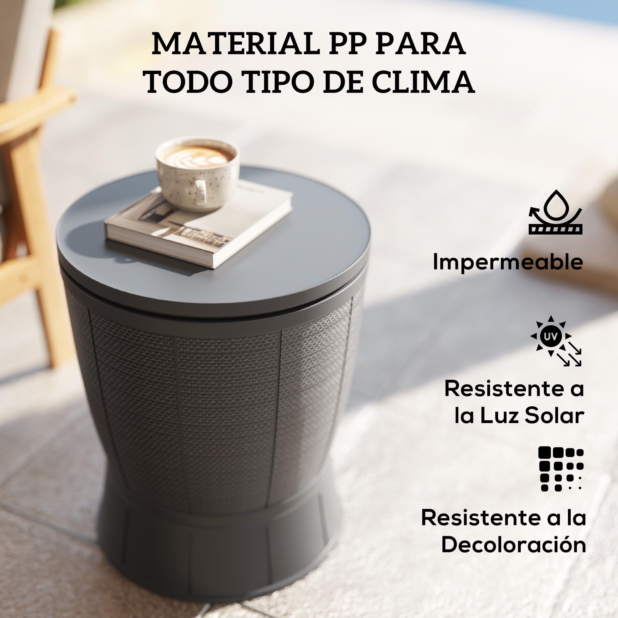 Outsunny Mesa Nevera para Exterior 41 L 3 en 1 Piscina 58-84 cm Gris | Mesa Auxiliar Exterior, Altura Ajustable, Cubo de Hielo, Tapa Superior Elevable, Fiesta, Piscina, Jardín, Patio