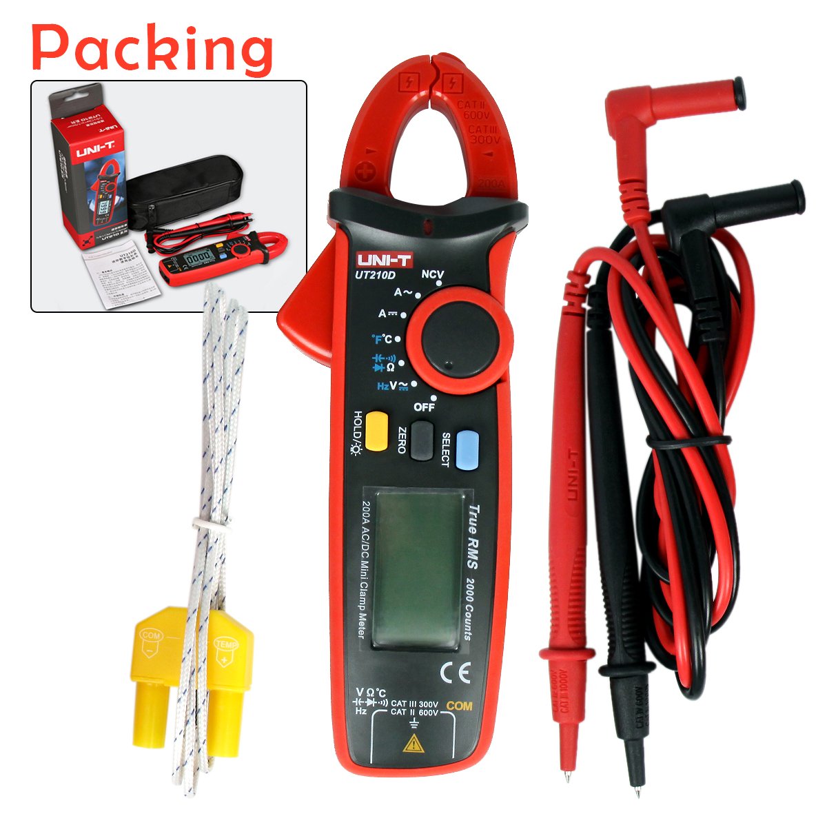 Mini UT210D Haute Précision Résistance de Tension AC/DC de Courant Capacité de Mesure Compteur de Serrage Multimètre Mesure de Température Plage Automatique