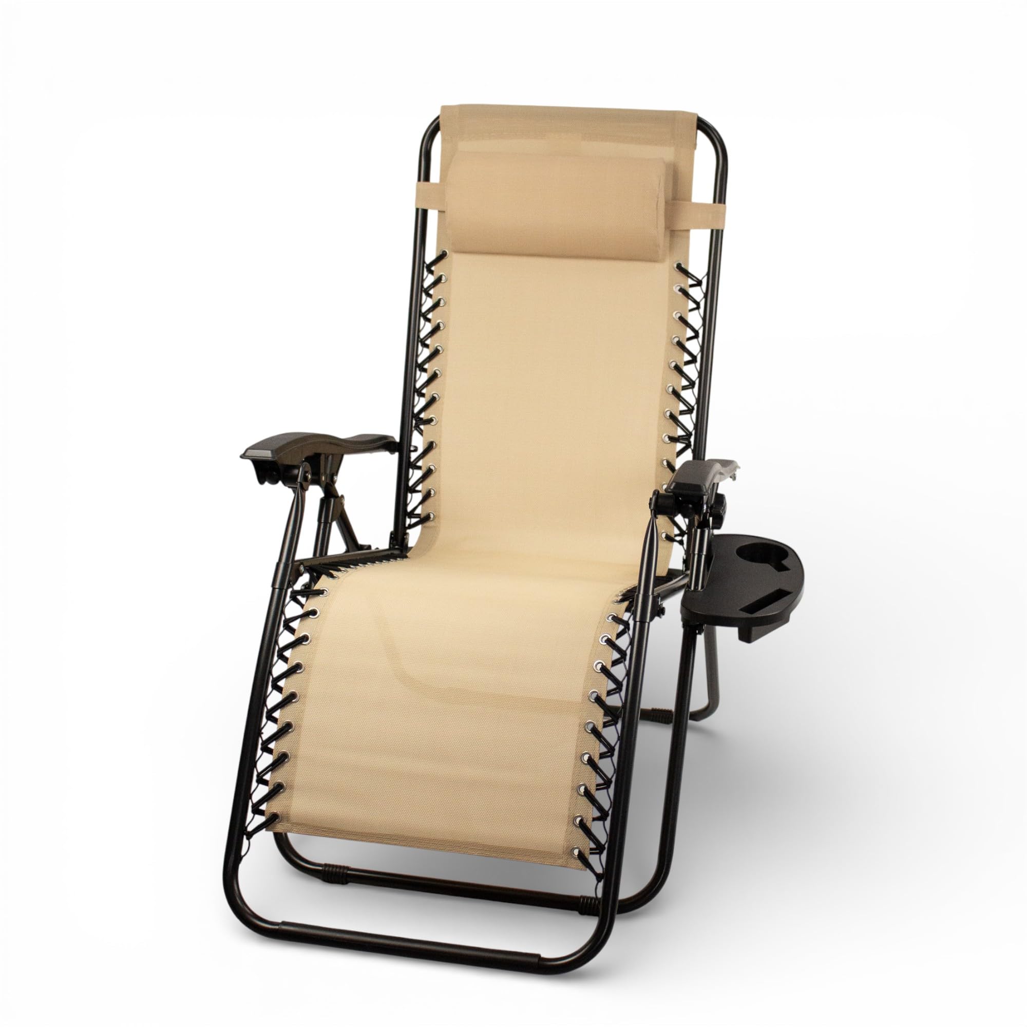 Pincho Tumbona Jardin Exterior Plegable de Gravedad Cero - Pack 2 Sillas Reclinables o Hamacas para Playa, Terraza y Camping con Portavasos, Ligeras y Cómodas (Beige)