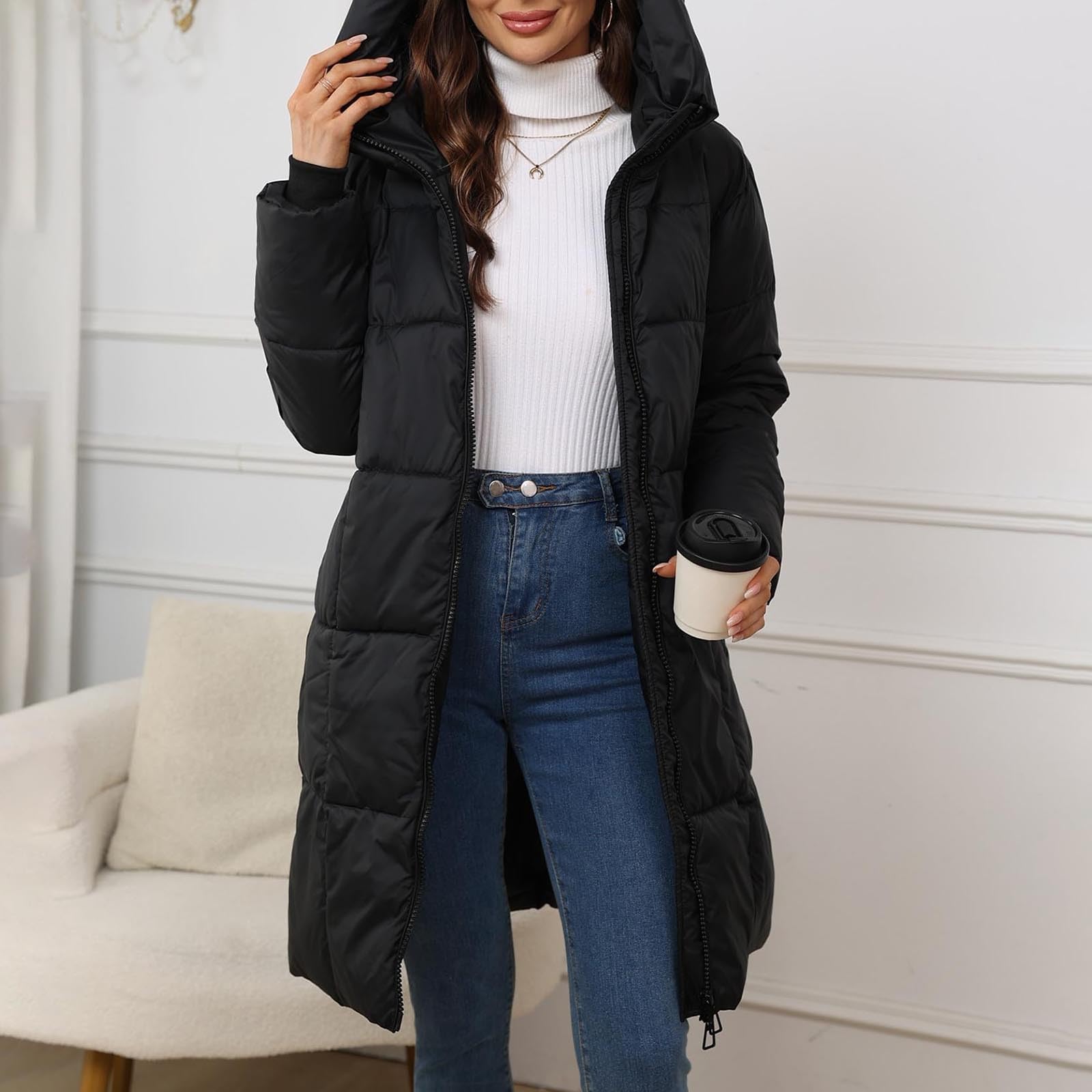 Generisch Winterjacke Damen Warm Lang Steppmantel Winter Mantel Steppjacke Parka Verdickene Funktionsjacke Mit Kapuze Outdoorjacke Wintermantel Übergangsjacke Elegante Für Damen