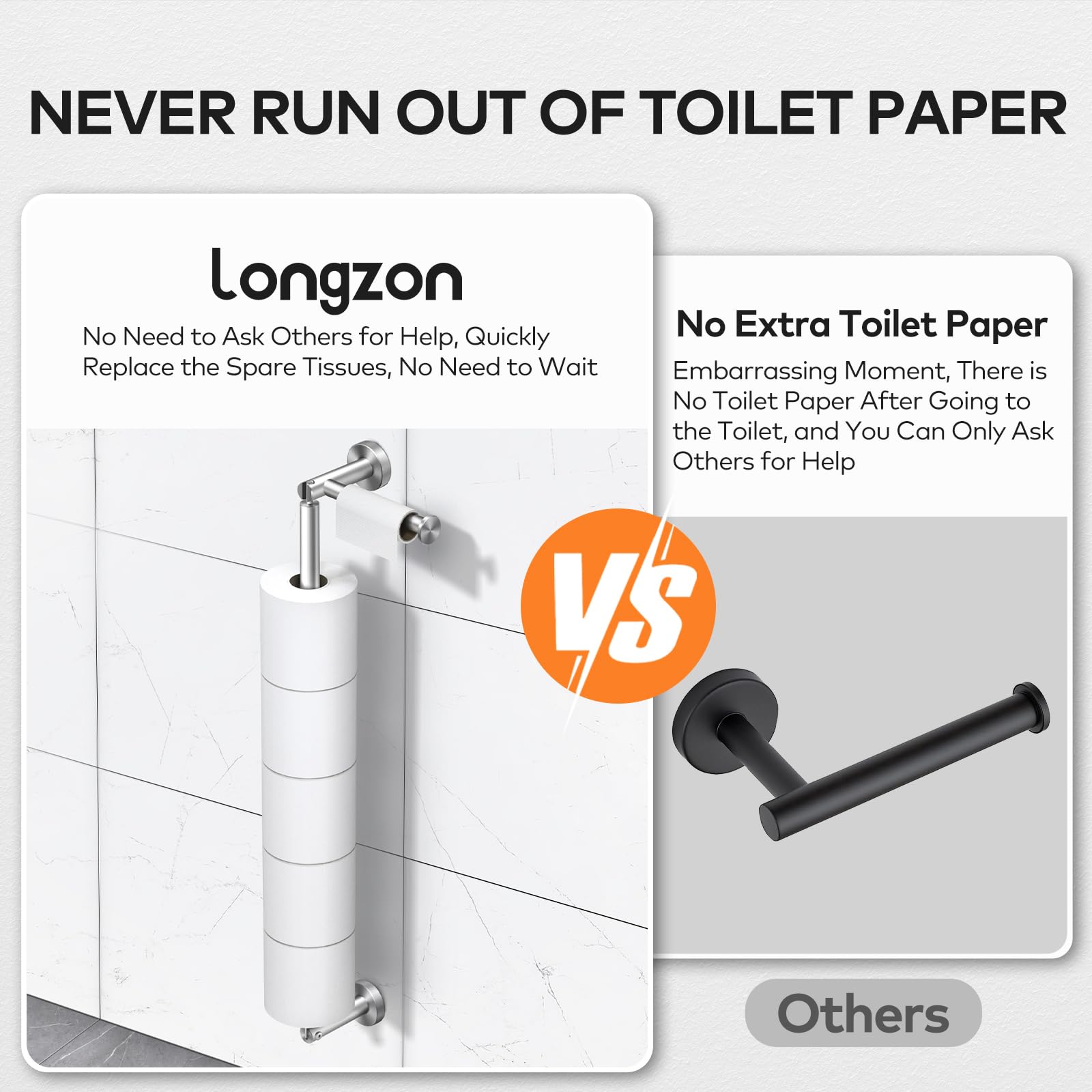 Toilet Roll Holder Wall Mounted, Holds 6 Rolls, SUS304 Stainless Steel Toilet Paper Holder with Reserve Storage, Space Saving - Image 2