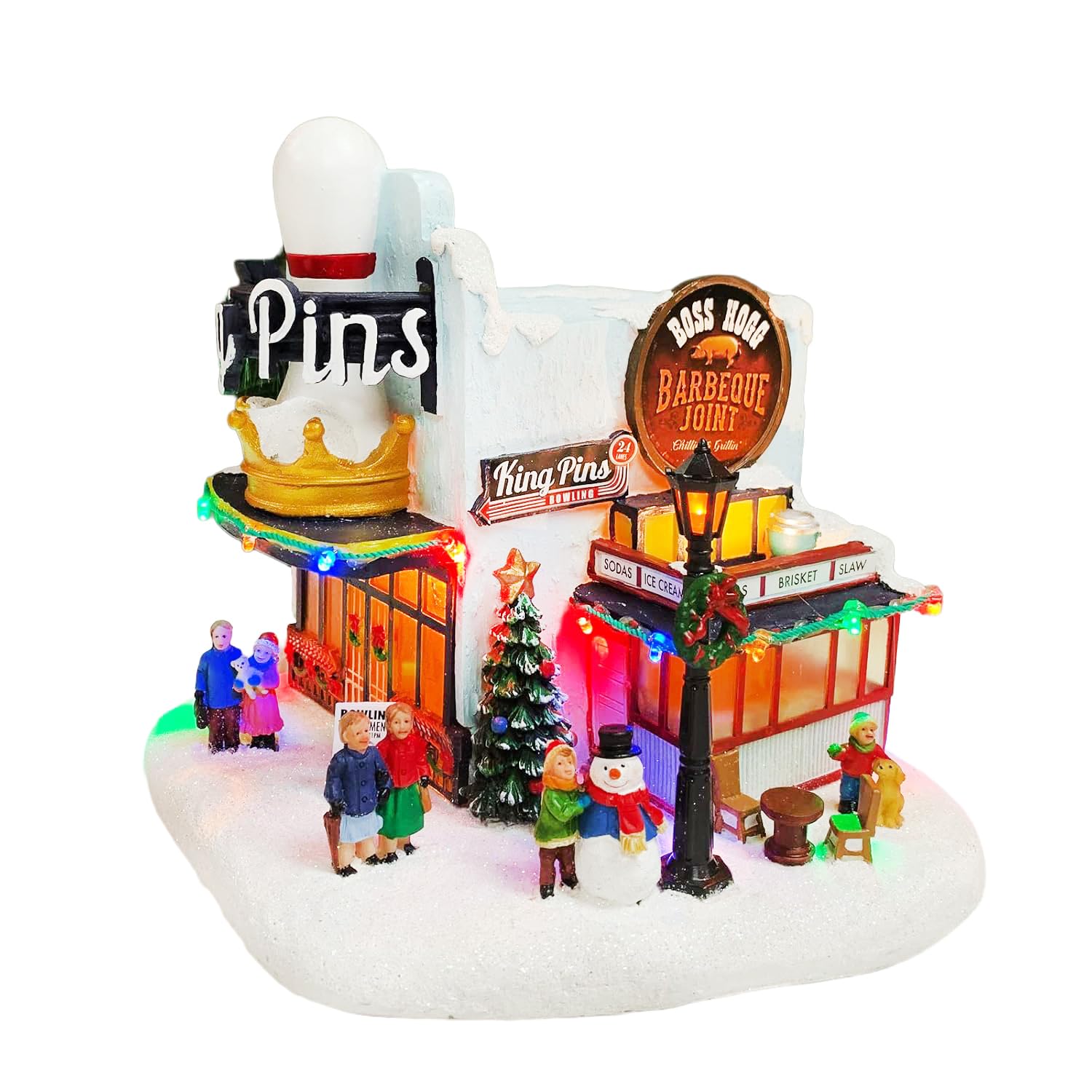 Lighted Christmas Village House King Pins Bowling