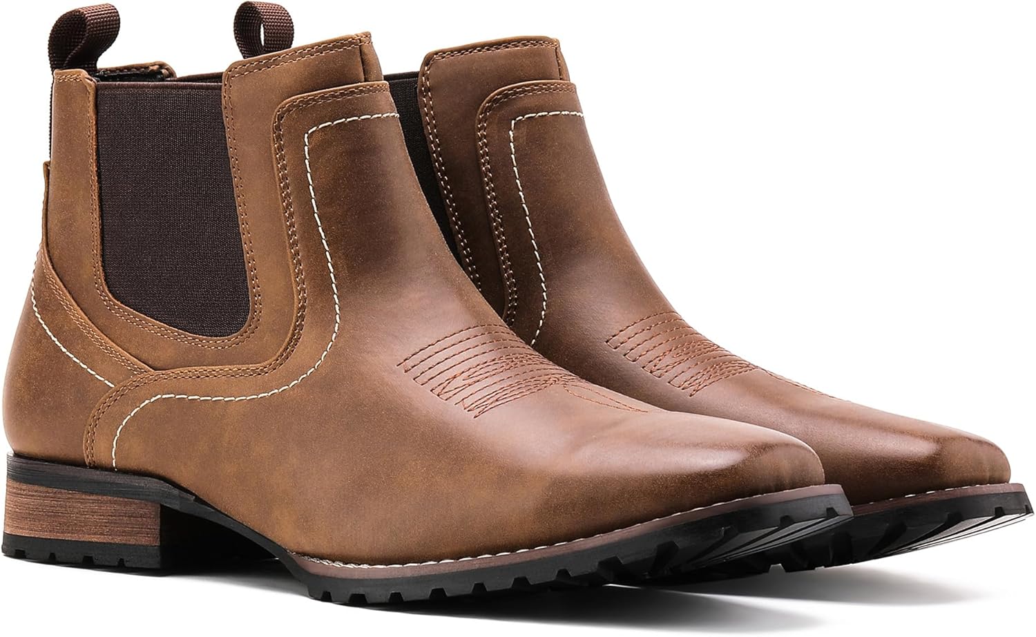 JASONSTAR Cowboy Boots for Men Square Toe Ankle Chelsea Boots Men's Western Short Casual Retro Stylish Boots - Image 2