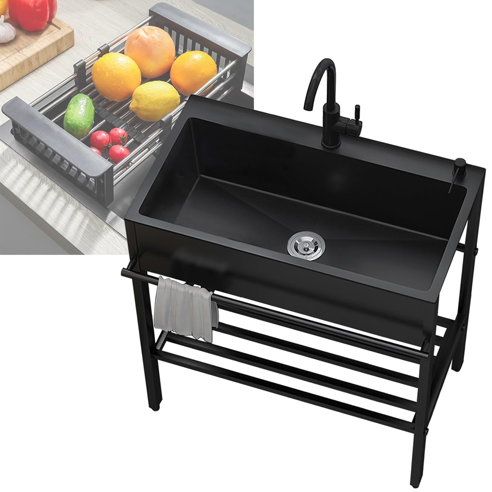 Gewerbliche Spüle Freestanding Edelstahl Waschbecken, Spülbecken-Set Mit Armatur, Lagerregal, Abtropfgestell, Wasserdicht Und Rostfrei Outdoor Spültisch, Langlebig Einfach Zu Säubern